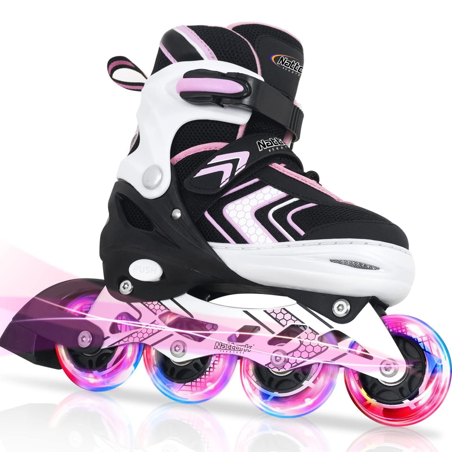 Nattork Children's Inline Skates with Light-Up Wheels Adjustable Pink Size M NEW