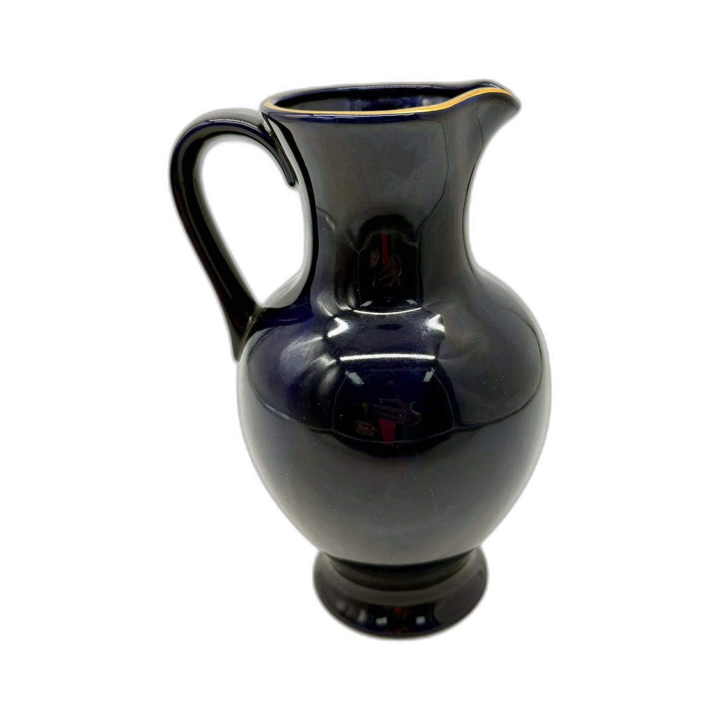 Cobalt Blue Decorative MADE IN JAPAN Ceramic Jug Vase with Vintage Floral Design