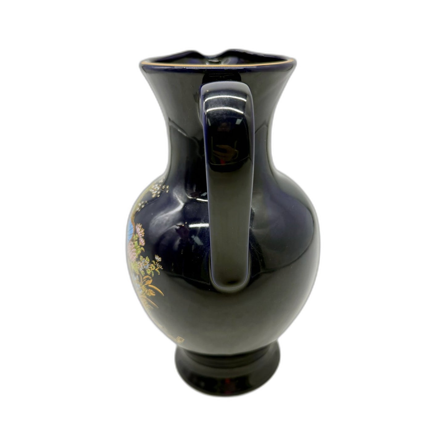 Cobalt Blue Decorative MADE IN JAPAN Ceramic Jug Vase with Vintage Floral Design