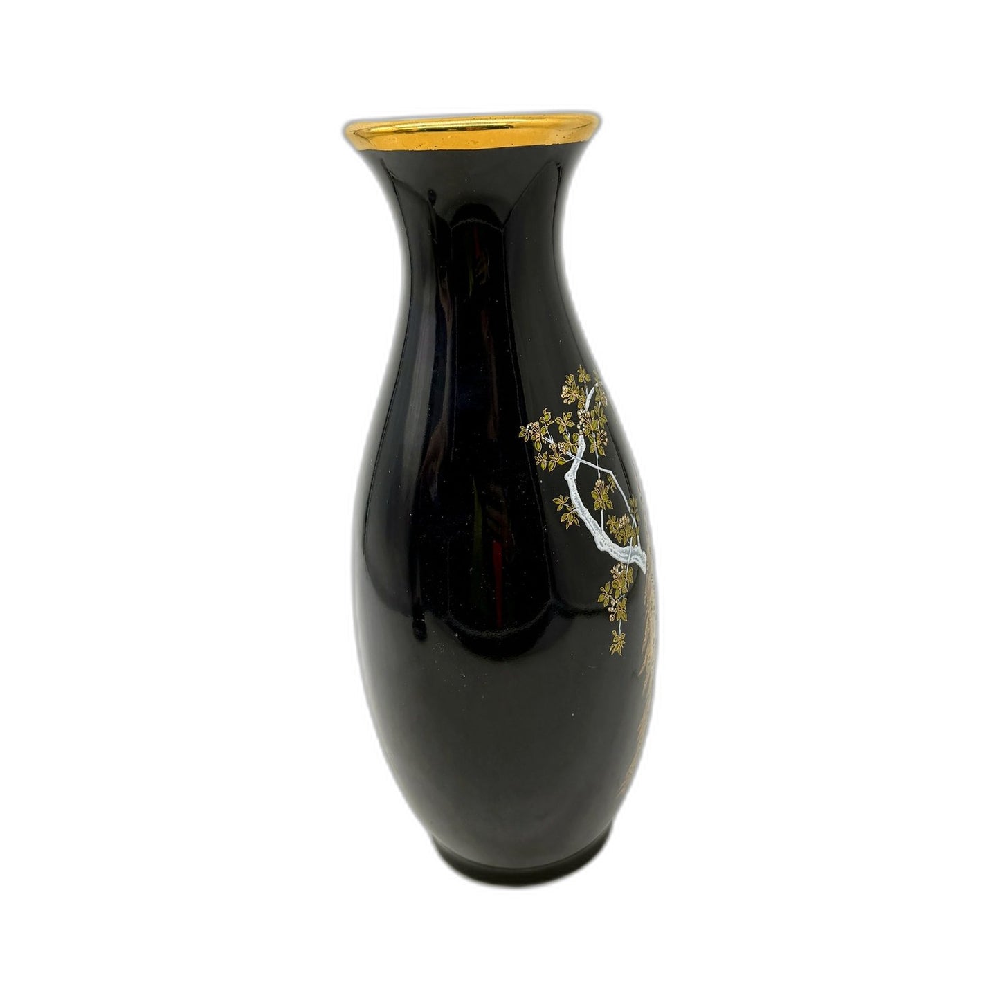 Cobalt Blue MADE IN JAPAN Ceramic Tall Vase with Floral Japanese Peacock Design
