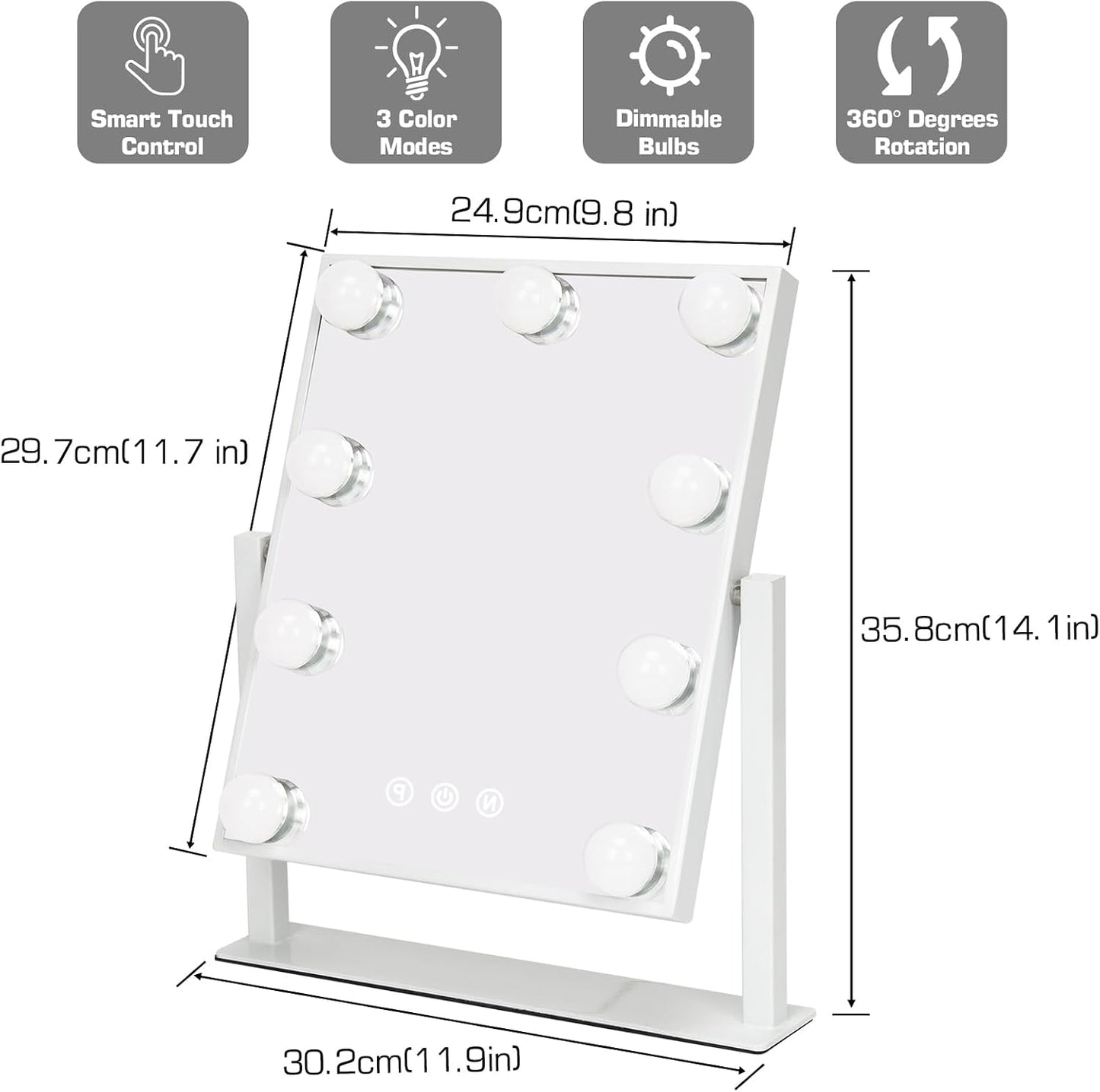 ZL Zeling Vanity Makeup Mirror with 9 Dimmable LED Bulbs 3 Color Adjustable NEW