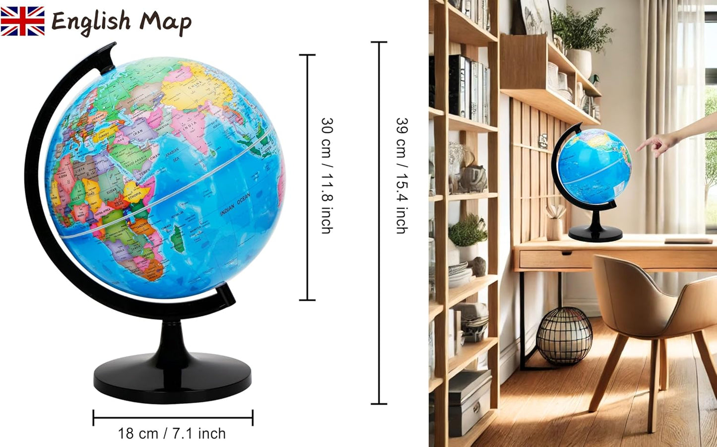 Exerz 30cm Science Political World Globe - Large Educational Geographic NEW