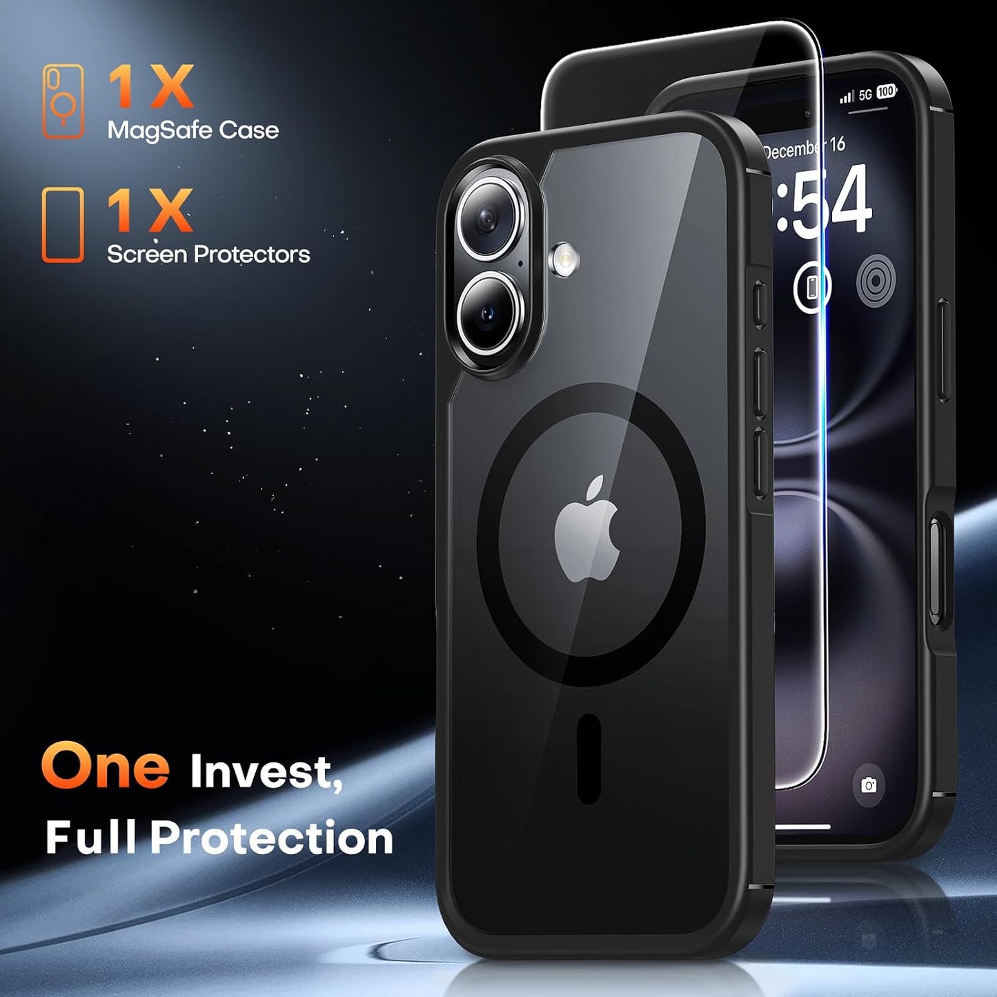 TAURI Basic Magnetic iPhone 16 Case with Screen Protector, Black NEW