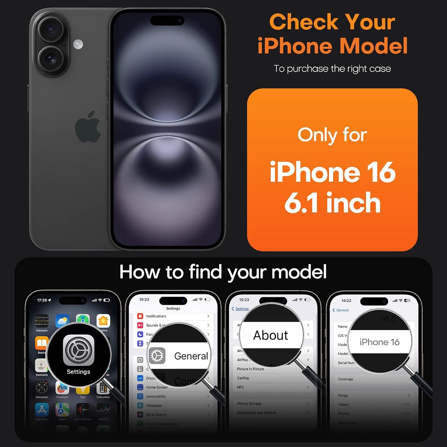 TAURI Basic Magnetic iPhone 16 Case with Screen Protector, Black NEW