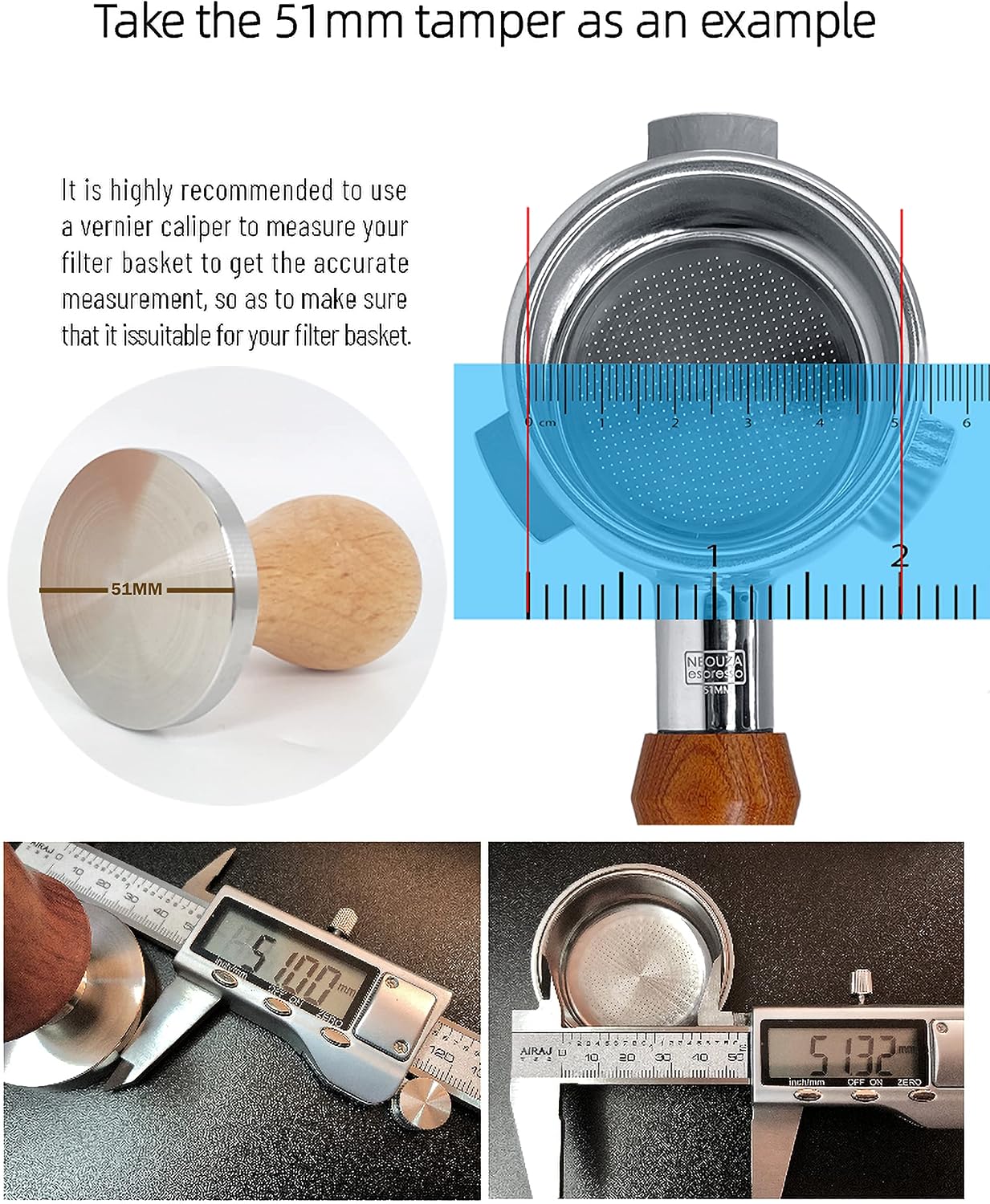 NEOUZA 53mm Timber Handle Coffee Tamper for Breville 54mm Portafilter Basket NEW