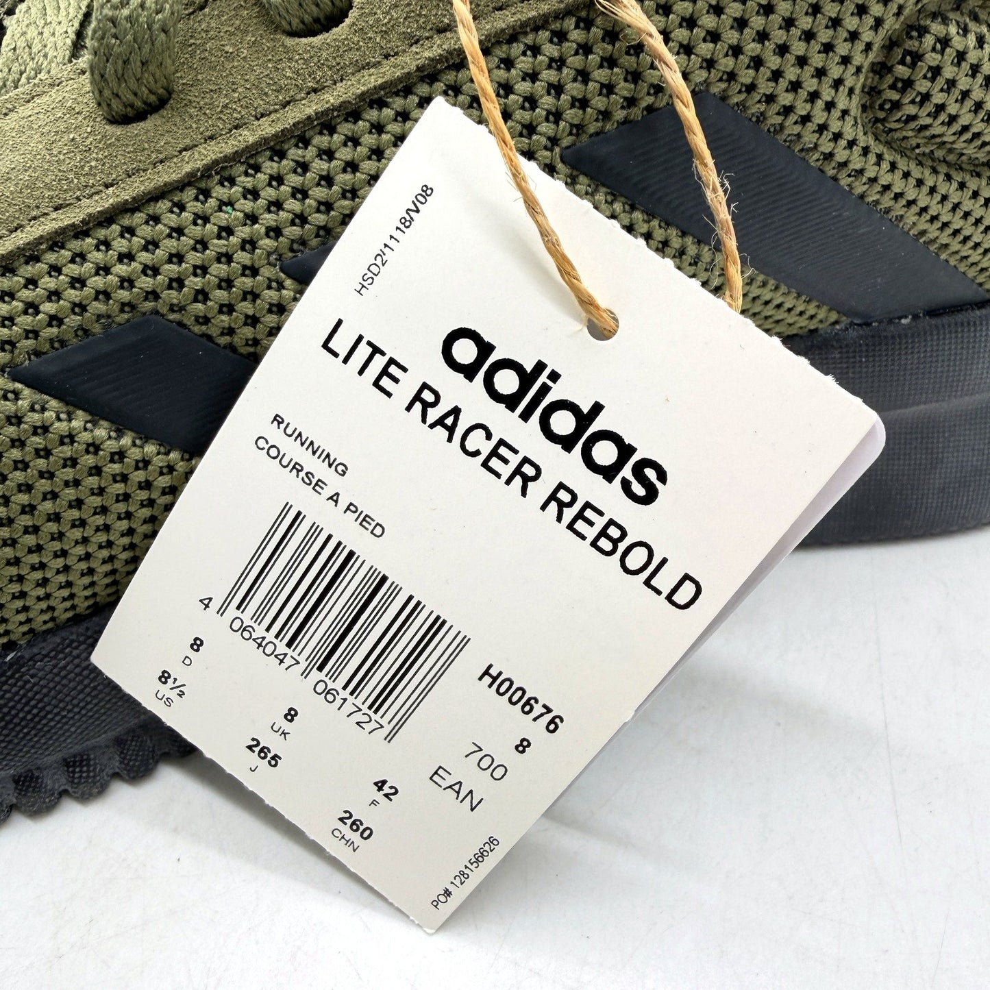 adidas Mens Lite Racer Rebold Running Shoes Military Green Size US 8.5 NEW