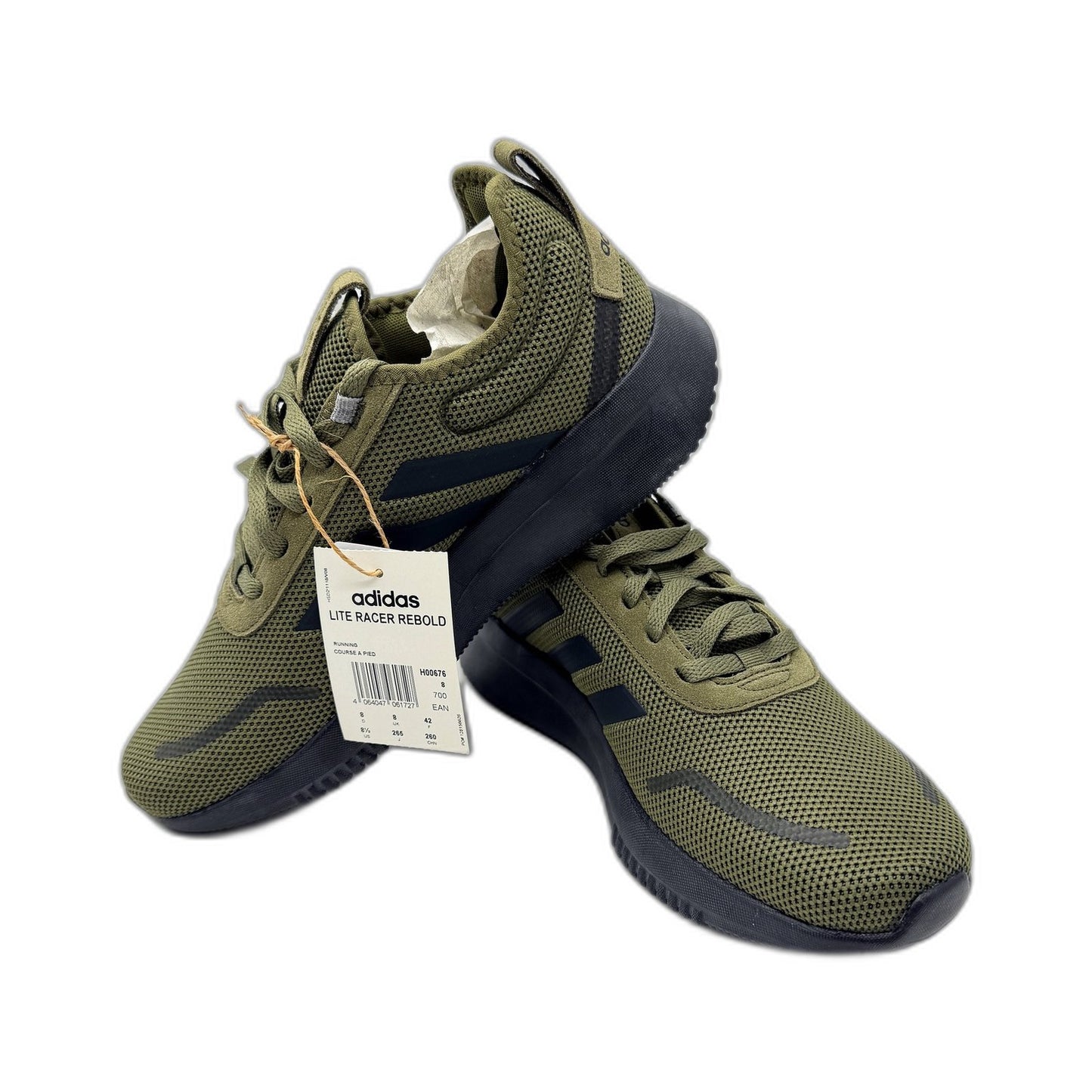 adidas Mens Lite Racer Rebold Running Shoes Military Green Size US 8.5 NEW