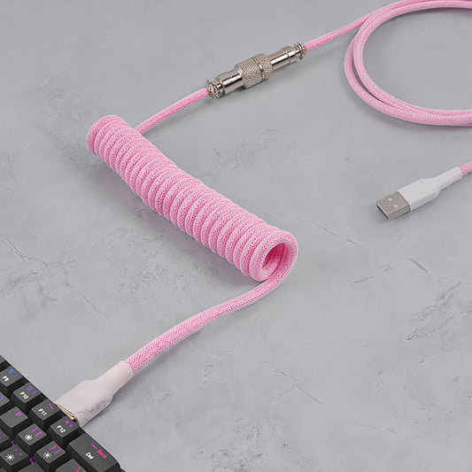 tunghey Nylon USB Cables Braided USB C to A TPU Coiled Keyboard Cable Pink NEW