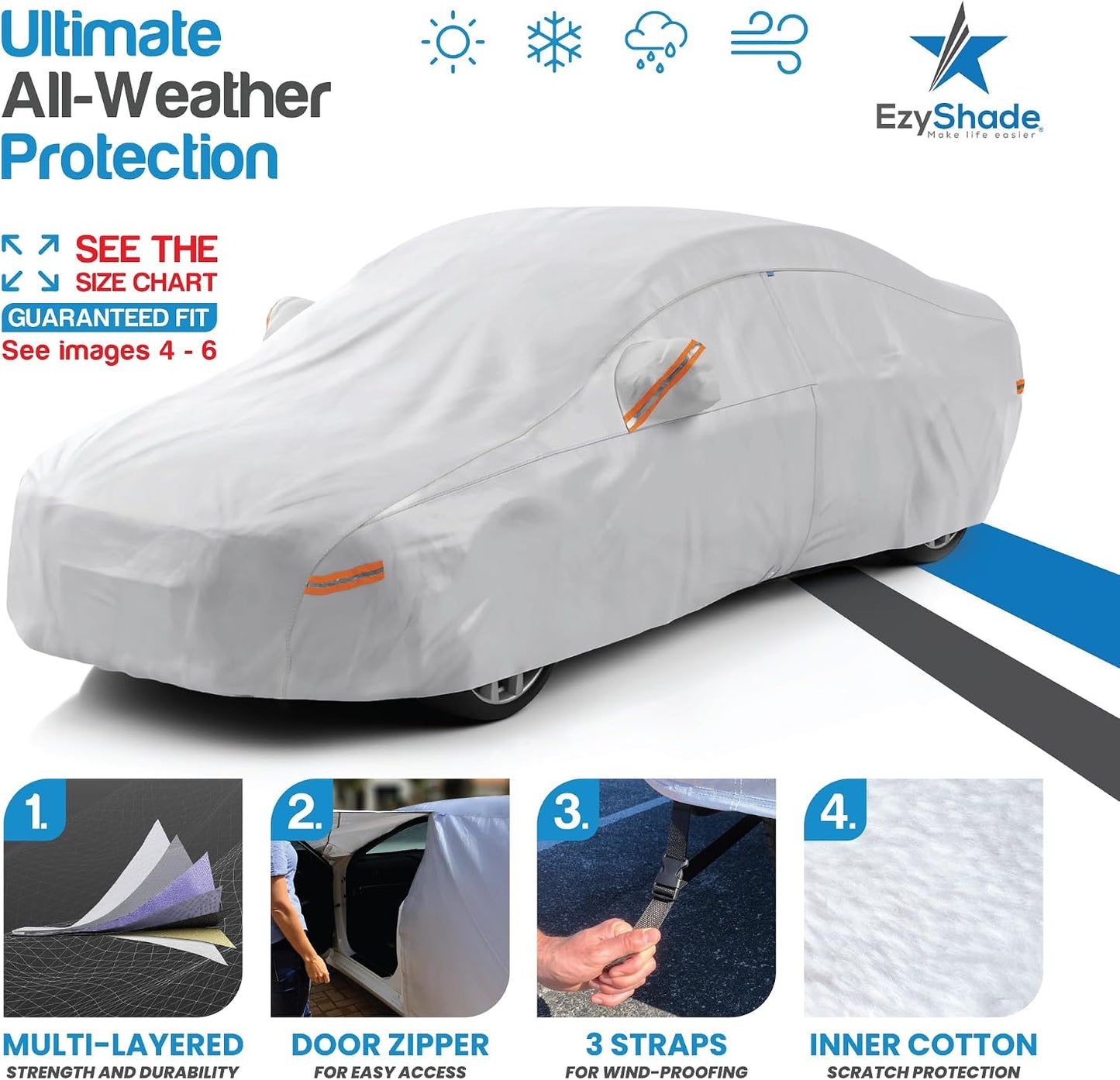 EzyShade Reflective Waterproof All Weather Full Car Cover for Outdoor NEW
