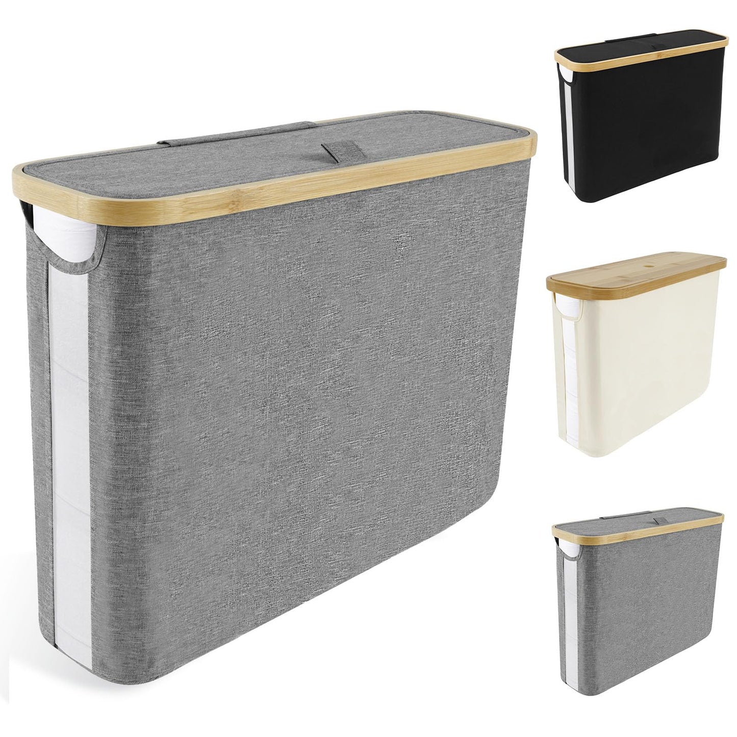 SAEHAEYEE Large Capacity Grey Toilet Paper Holder Basket with Lid NEW