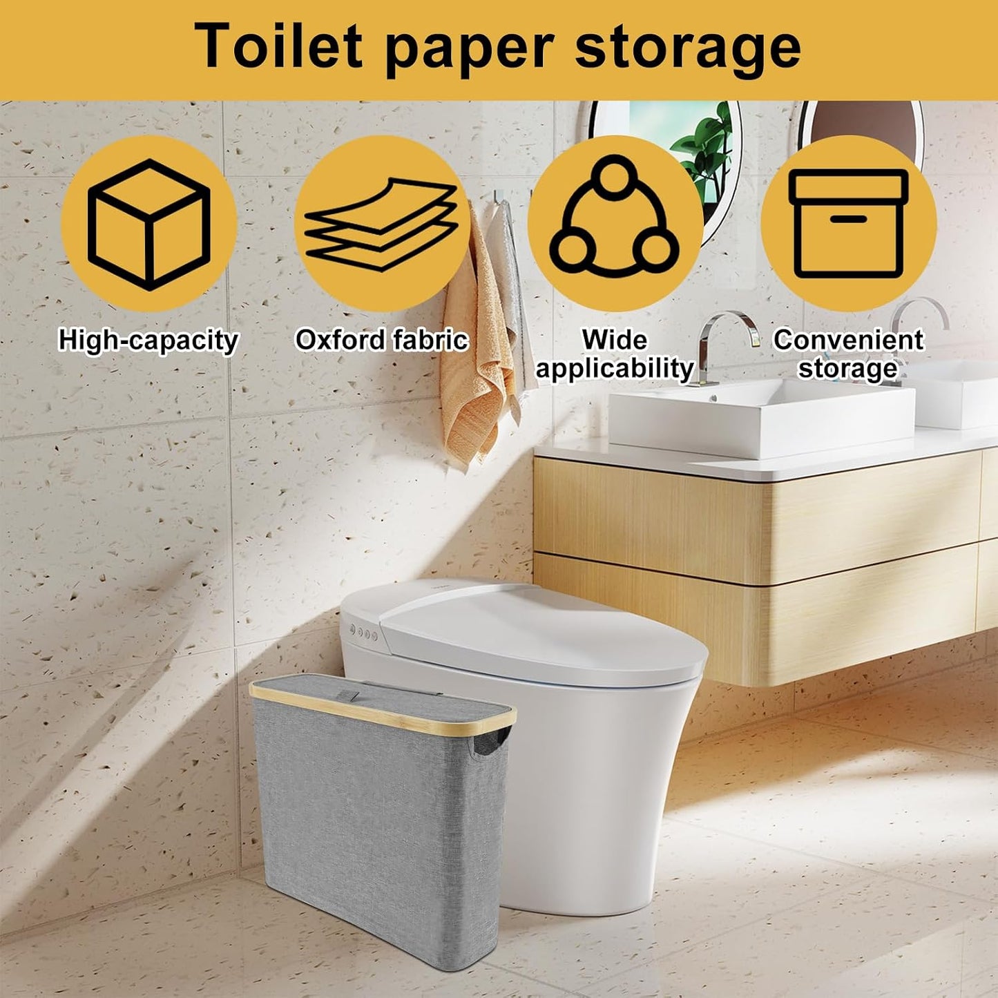 SAEHAEYEE Large Capacity Grey Toilet Paper Holder Basket with Lid NEW