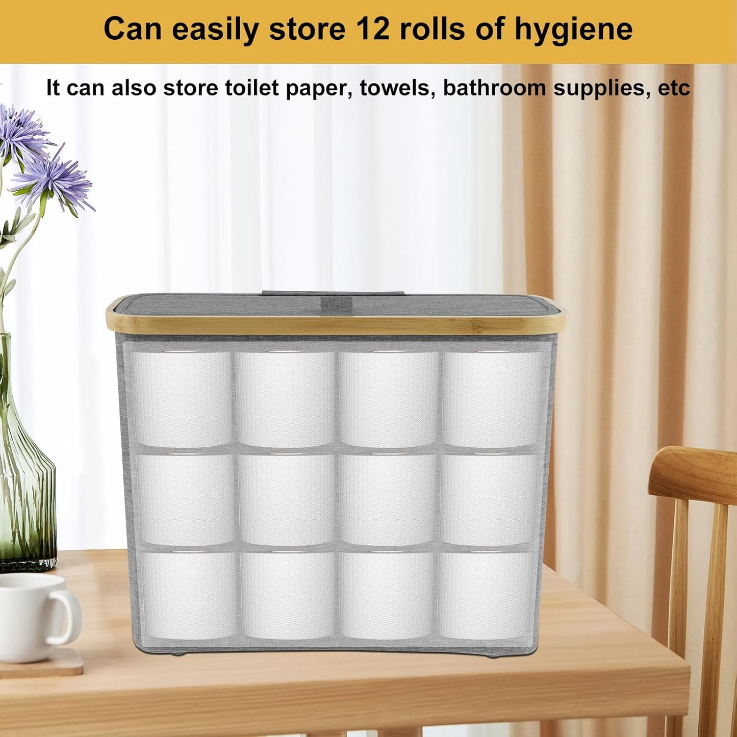 SAEHAEYEE Large Capacity Grey Toilet Paper Holder Basket with Lid NEW