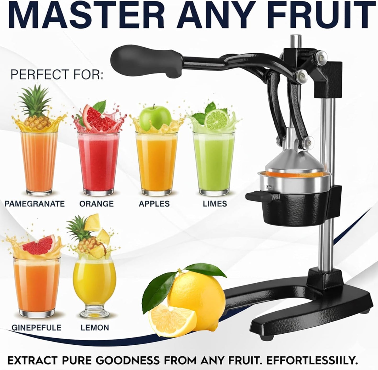 Ngardk Manual Stainless Steel Hand Press Citrus Juicer in Black NEW