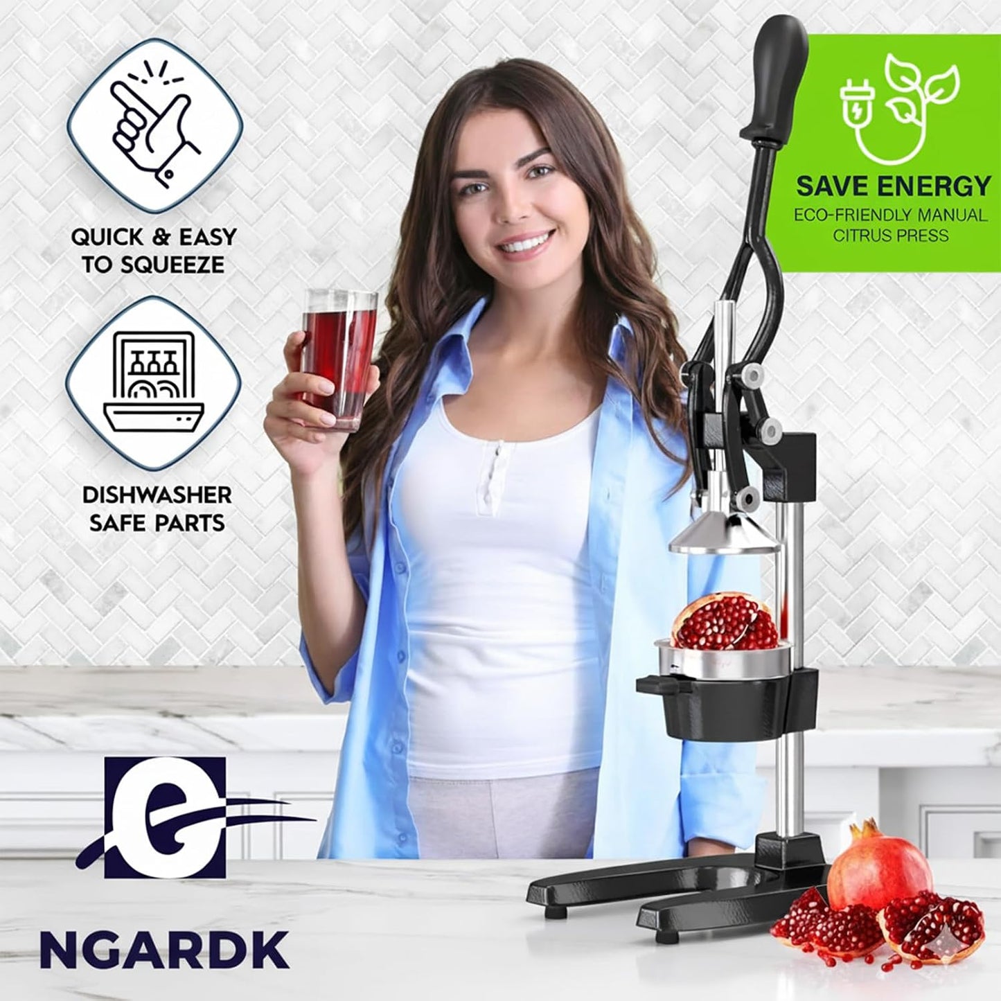 Ngardk Manual Stainless Steel Hand Press Citrus Juicer in Black NEW