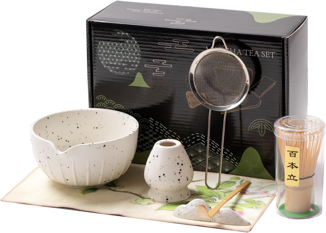 Futuriol 7-Piece Matcha Tea Set with Bowl, Whisk, Bamboo Brush - White NEW