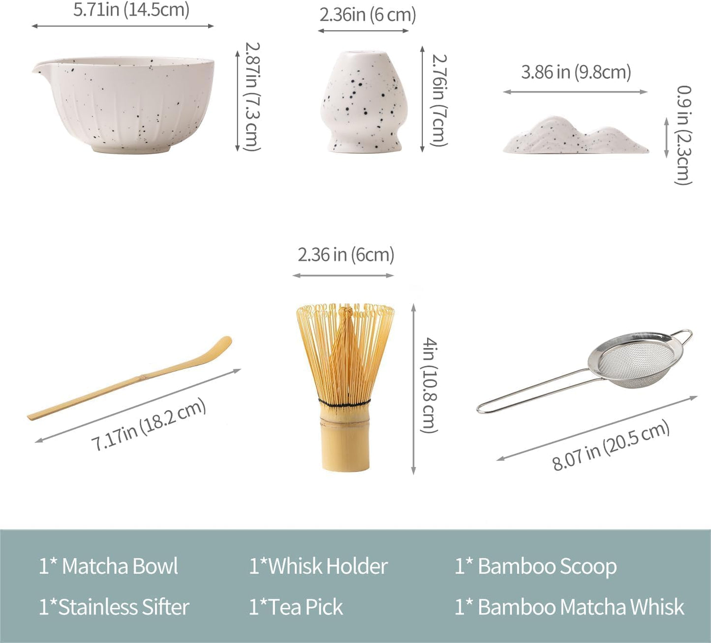 Futuriol 7-Piece Matcha Tea Set with Bowl, Whisk, Bamboo Brush - White NEW