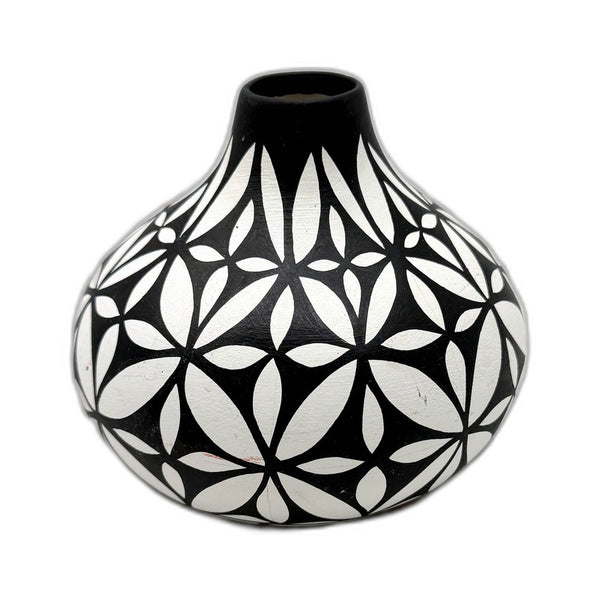 Taos Pueblo Decorative Ceramic Vase Handmade Floral Geometric Black White