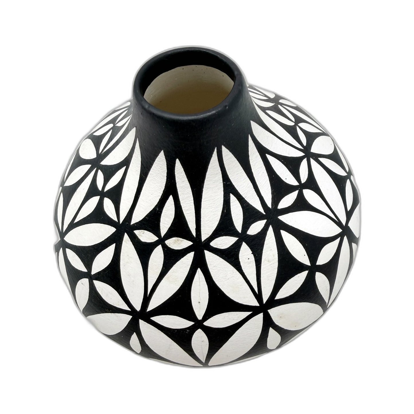 Taos Pueblo Decorative Ceramic Vase Handmade Floral Geometric Black White