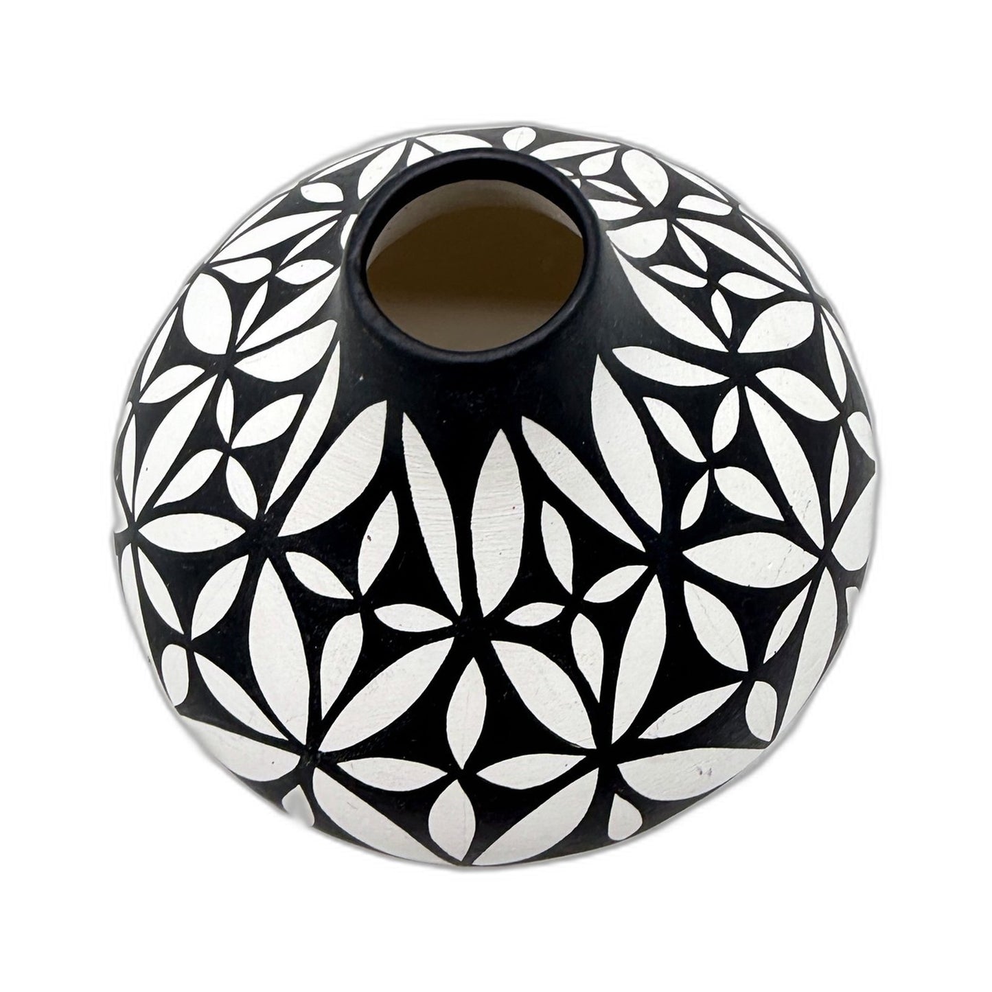 Taos Pueblo Decorative Ceramic Vase Handmade Floral Geometric Black White