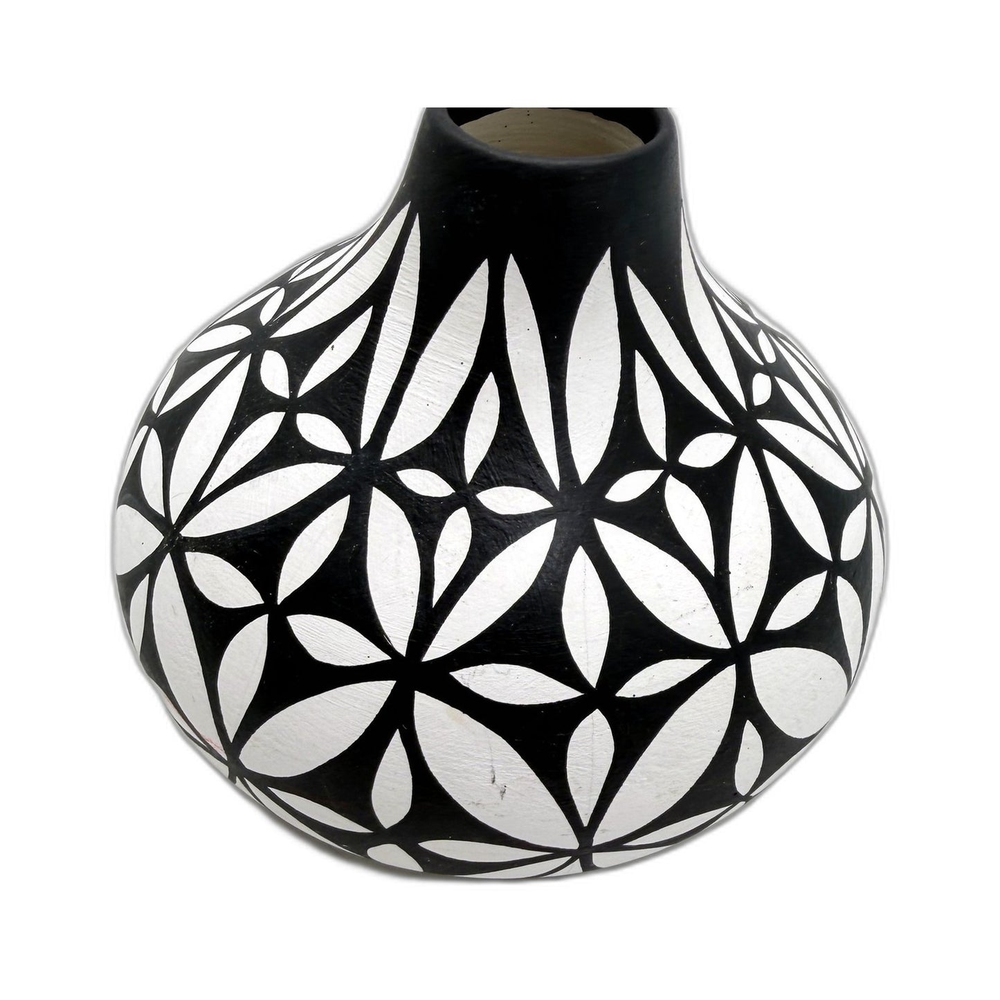 Taos Pueblo Decorative Ceramic Vase Handmade Floral Geometric Black White
