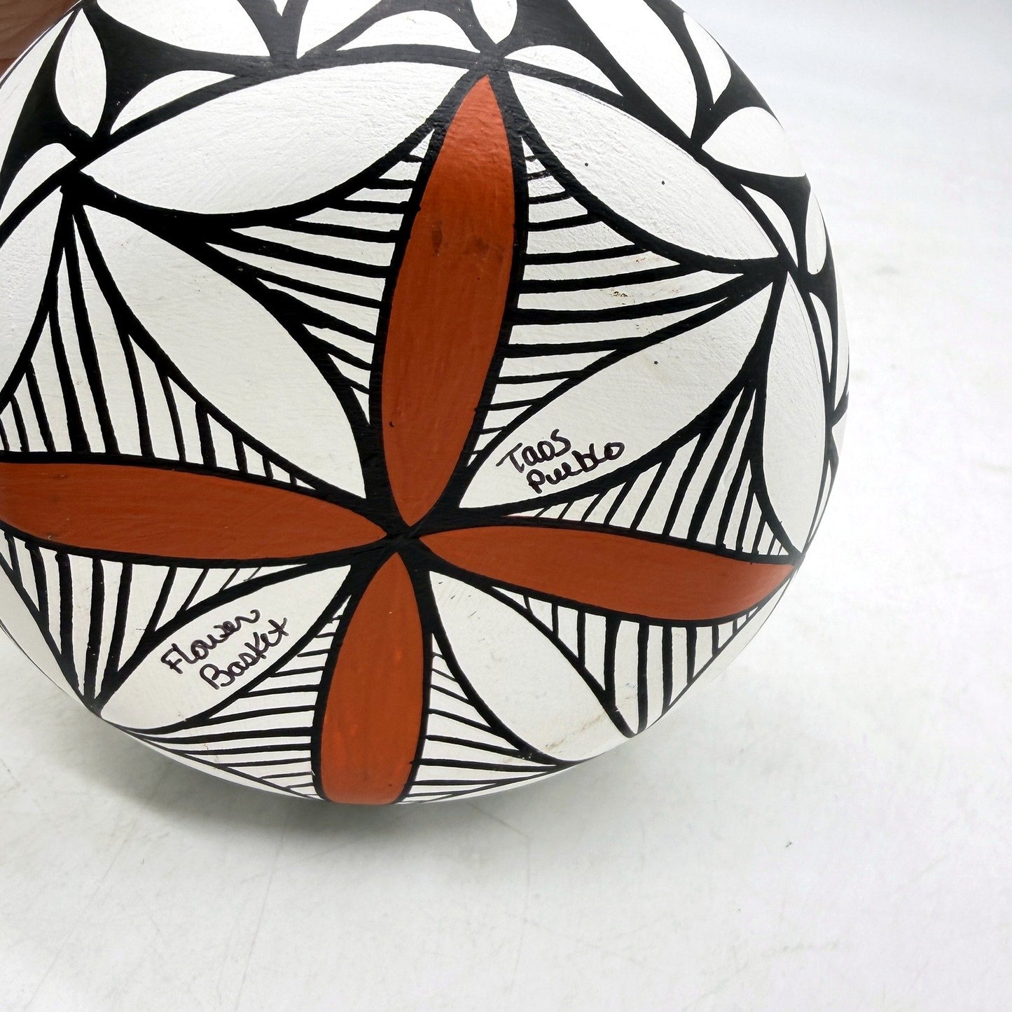 Taos Pueblo Decorative Ceramic Vase Handmade Floral Geometric Black White