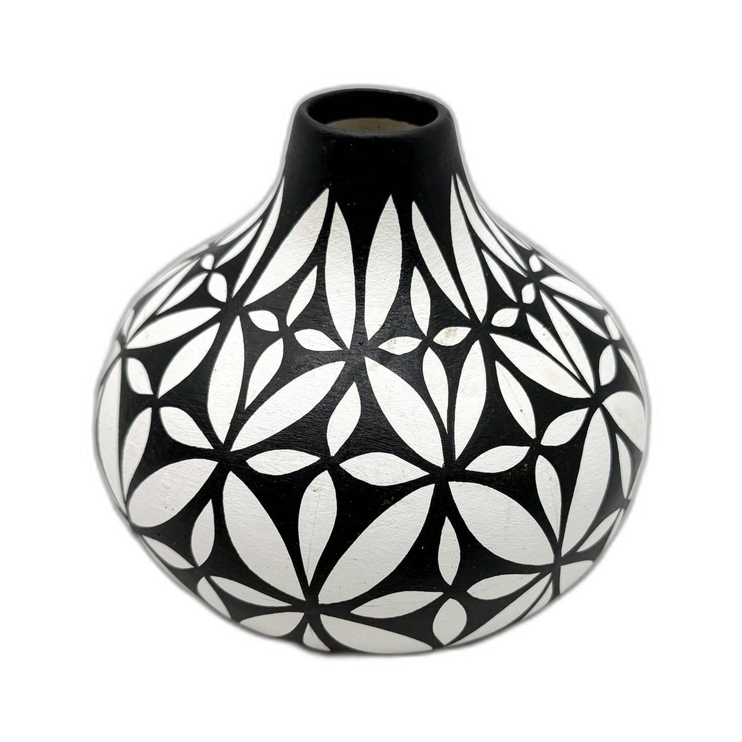 Taos Pueblo Decorative Ceramic Vase Handmade Floral Geometric Black White