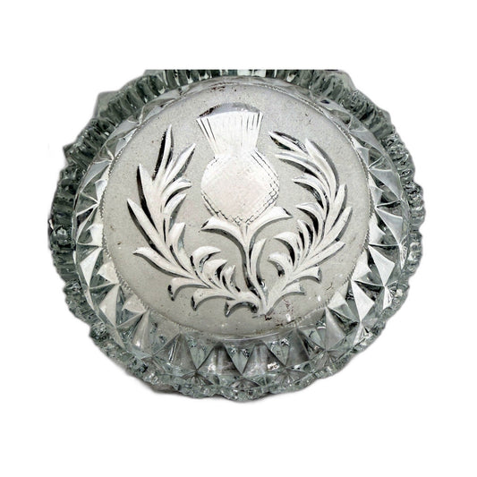 COLLECTABLE Heavy Glass Scottish Thistle Laser Cut Decorative Trinket Dish 10cm