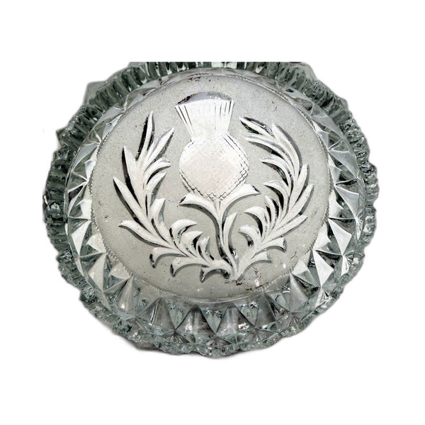 COLLECTABLE Heavy Glass Scottish Thistle Laser Cut Decorative Trinket Dish 10cm