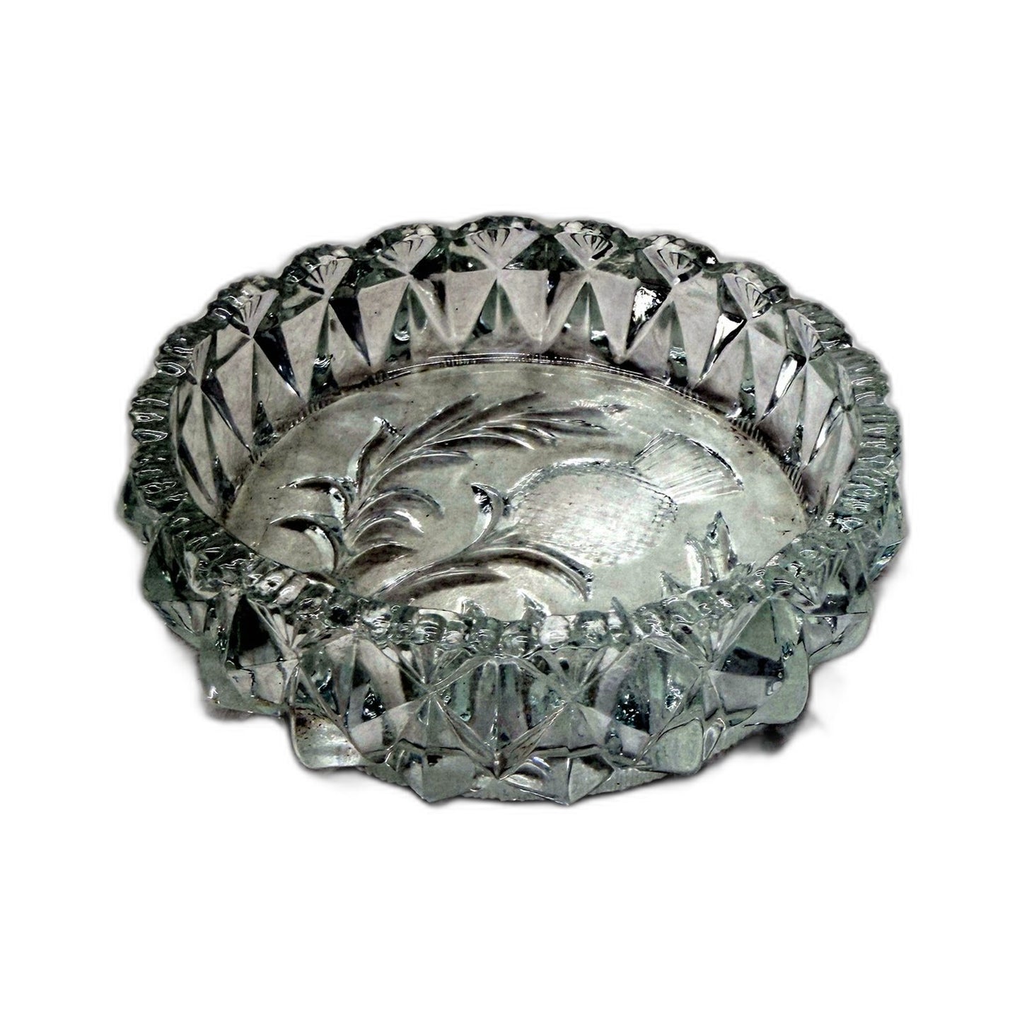 COLLECTABLE Heavy Glass Scottish Thistle Laser Cut Decorative Trinket Dish 10cm