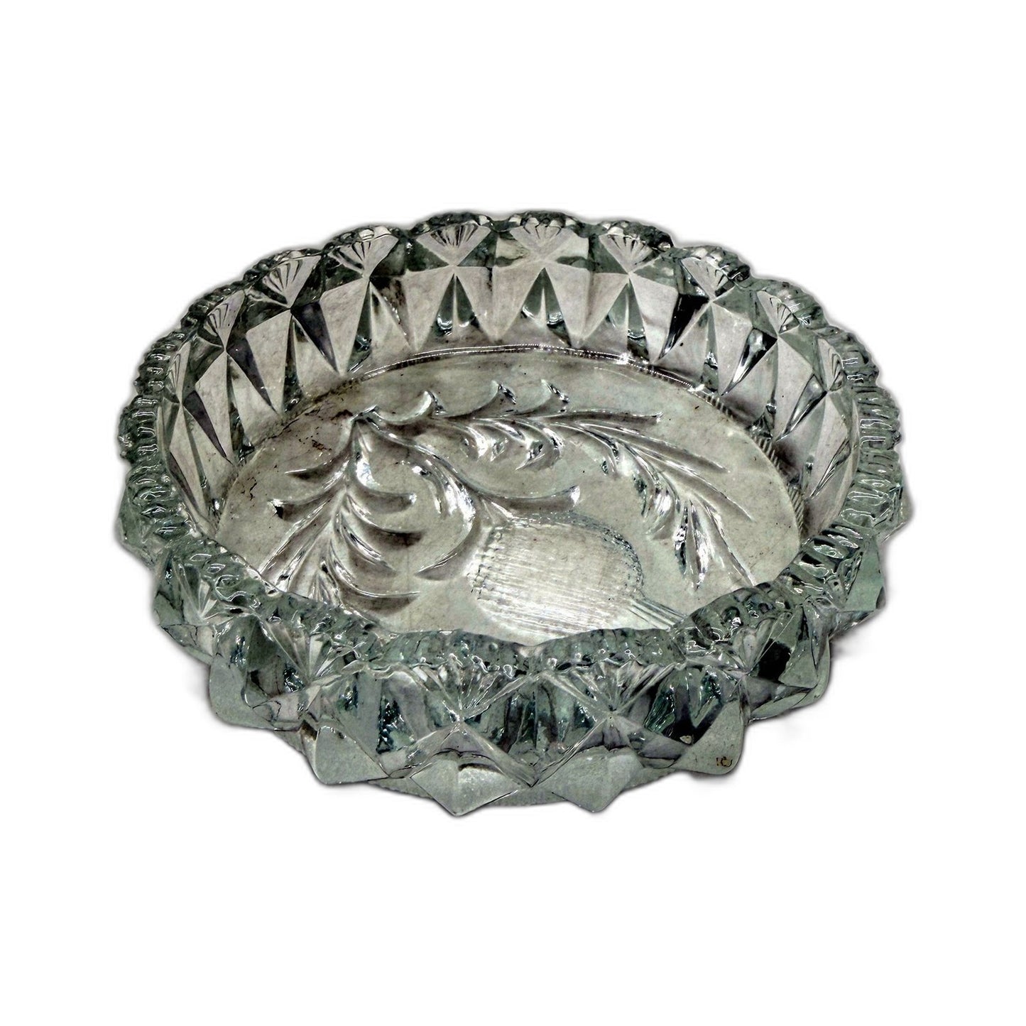 COLLECTABLE Heavy Glass Scottish Thistle Laser Cut Decorative Trinket Dish 10cm