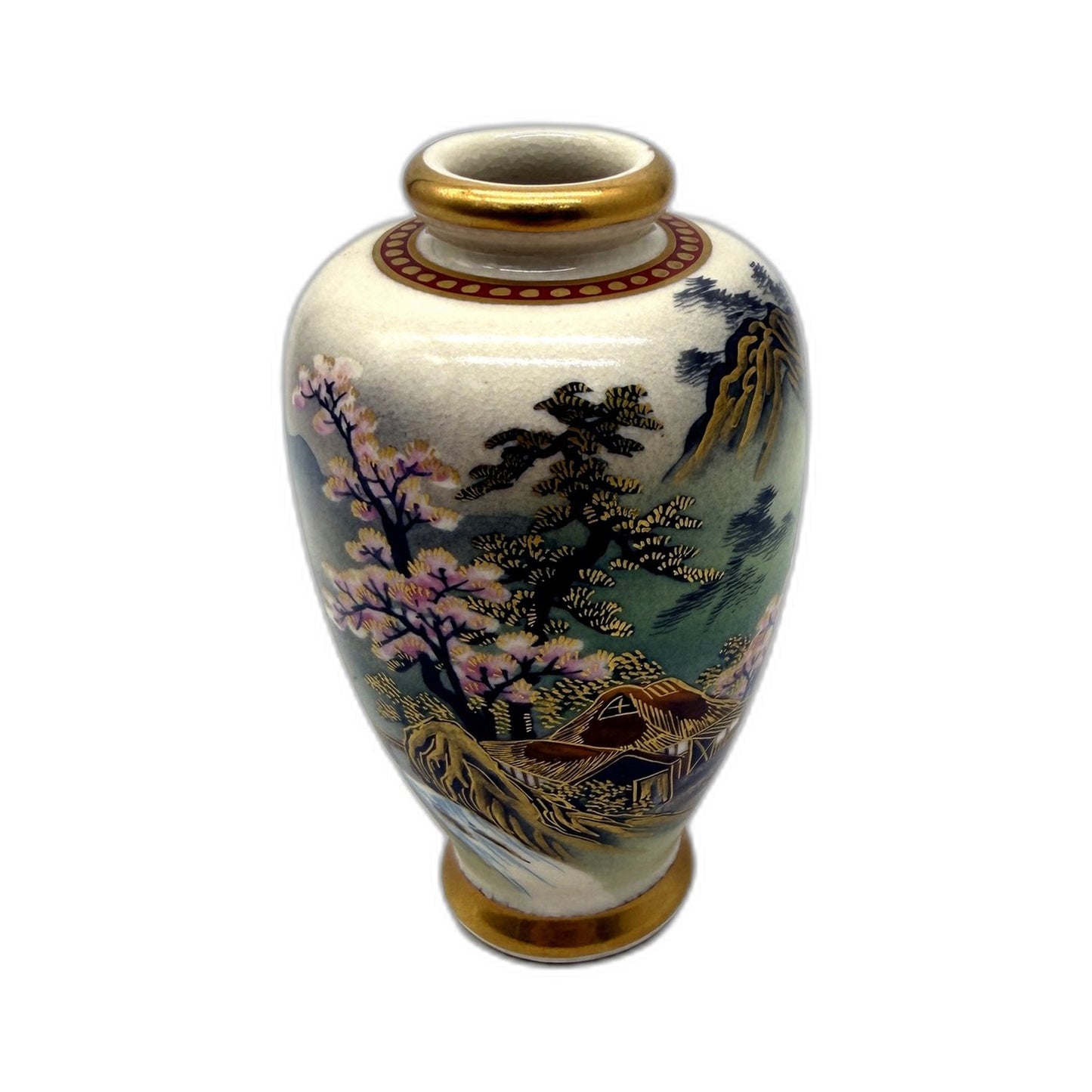 VINTAGE Satsuma Ceramic Floral Vase Hand Painted Multi-Color Decor 10cm