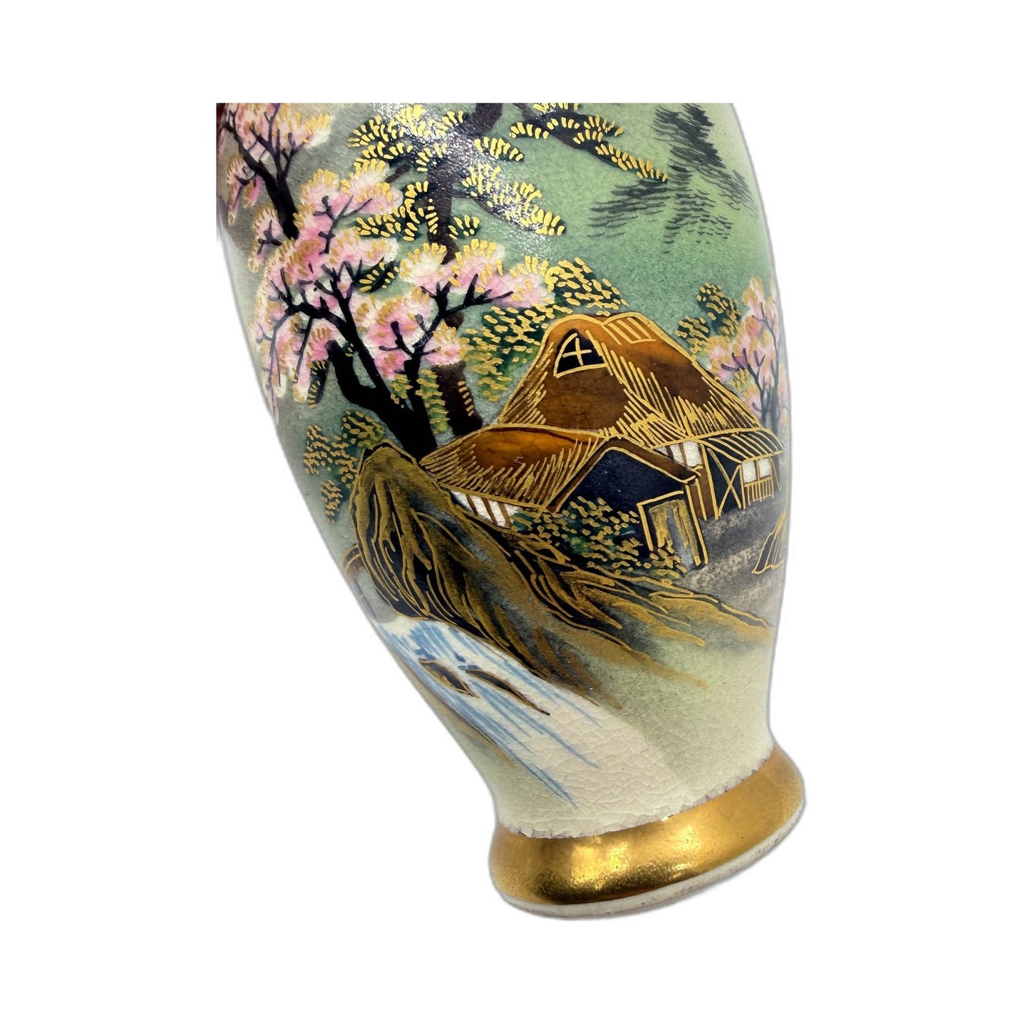 VINTAGE Satsuma Ceramic Floral Vase Hand Painted Multi-Color Decor 10cm