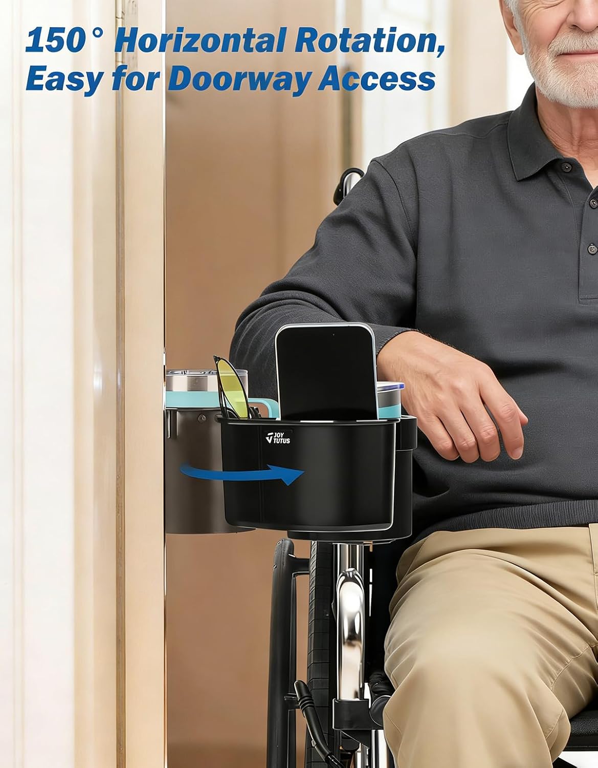 JOYTUTUS 2-in-1 Acrylic Black Wheel Chair Stroller Cup Holder With Clamp NEW