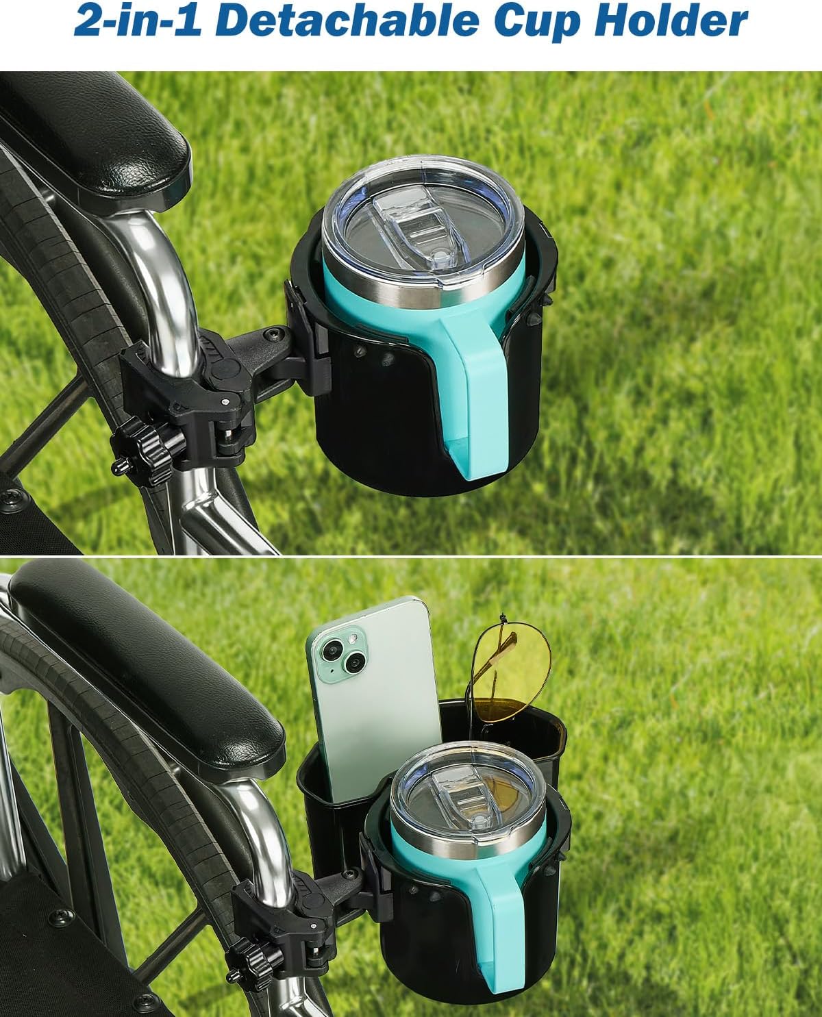 JOYTUTUS 2-in-1 Acrylic Black Wheel Chair Stroller Cup Holder With Clamp NEW