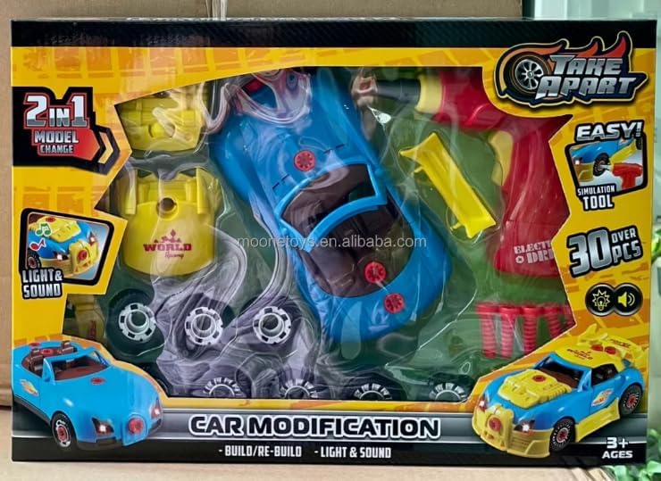 Ameon Take-Apart Multi-Color 30-Piece DIY Racing Car Toy Building Set NEW