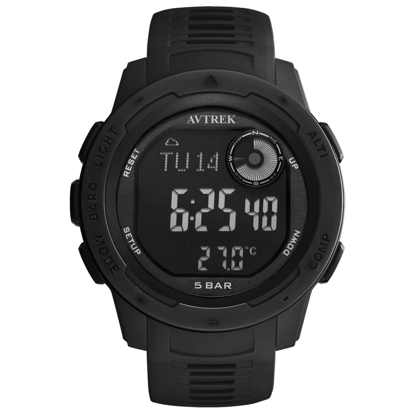 AVTREK Digital Sport Watch with Pedometer Compass Tactical Black Wrist NEW
