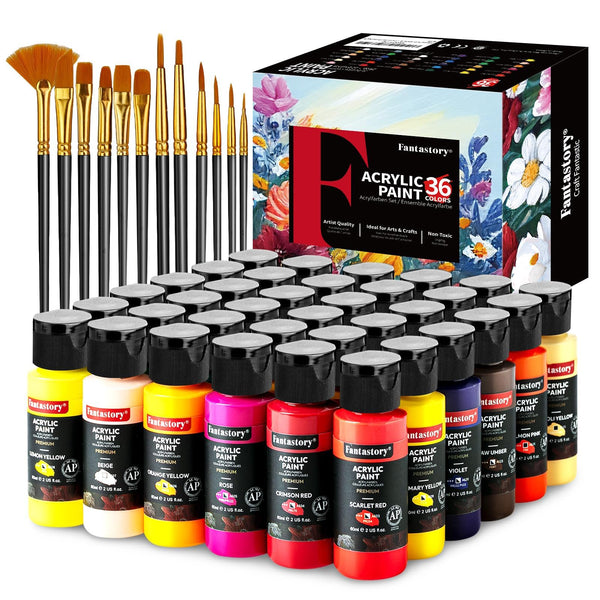 Fantastory 72 Paints ml Acrylic Paint Set with 12 Brushes Professional NEW