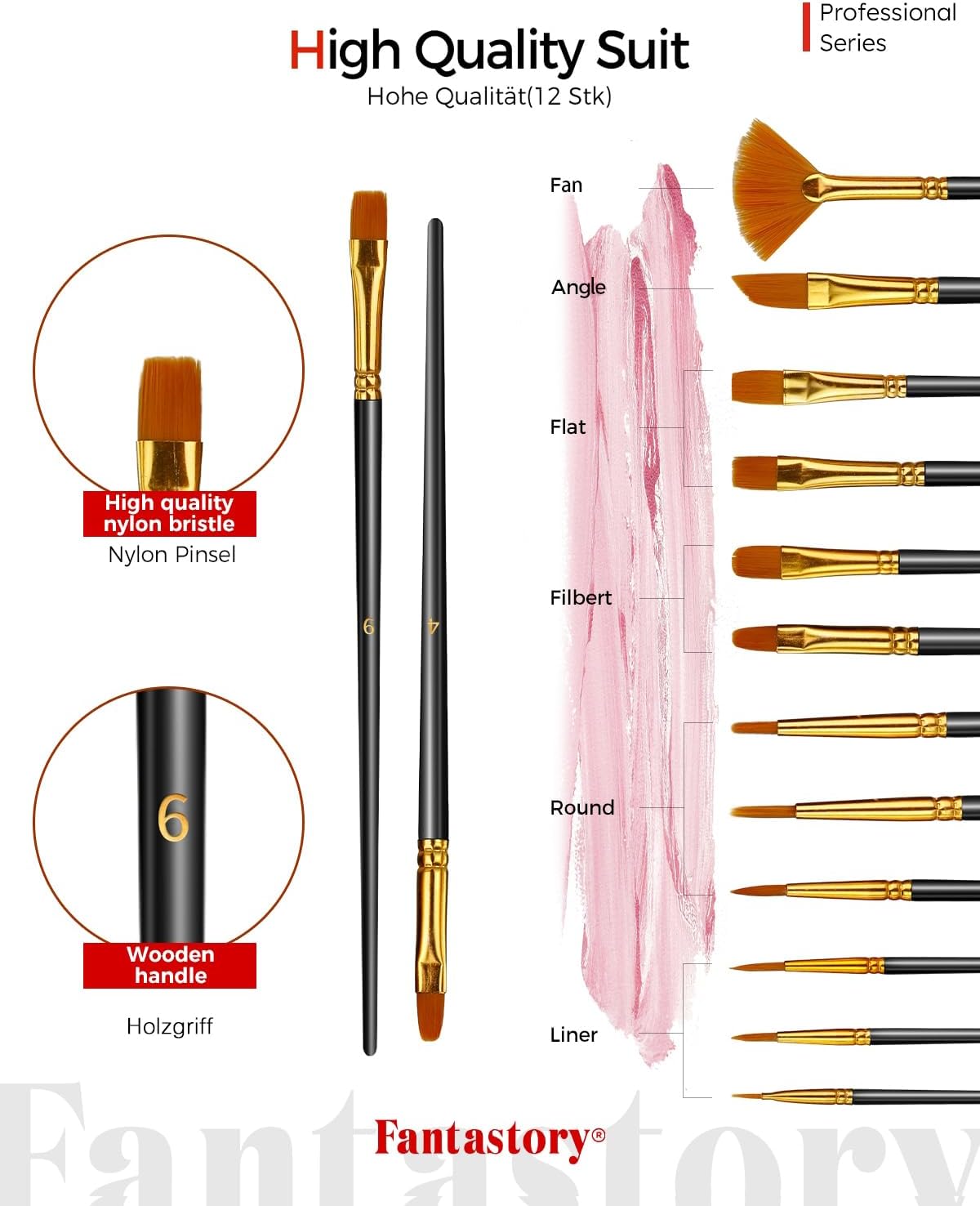 Fantastory 72 Paints ml Acrylic Paint Set with 12 Brushes Professional NEW