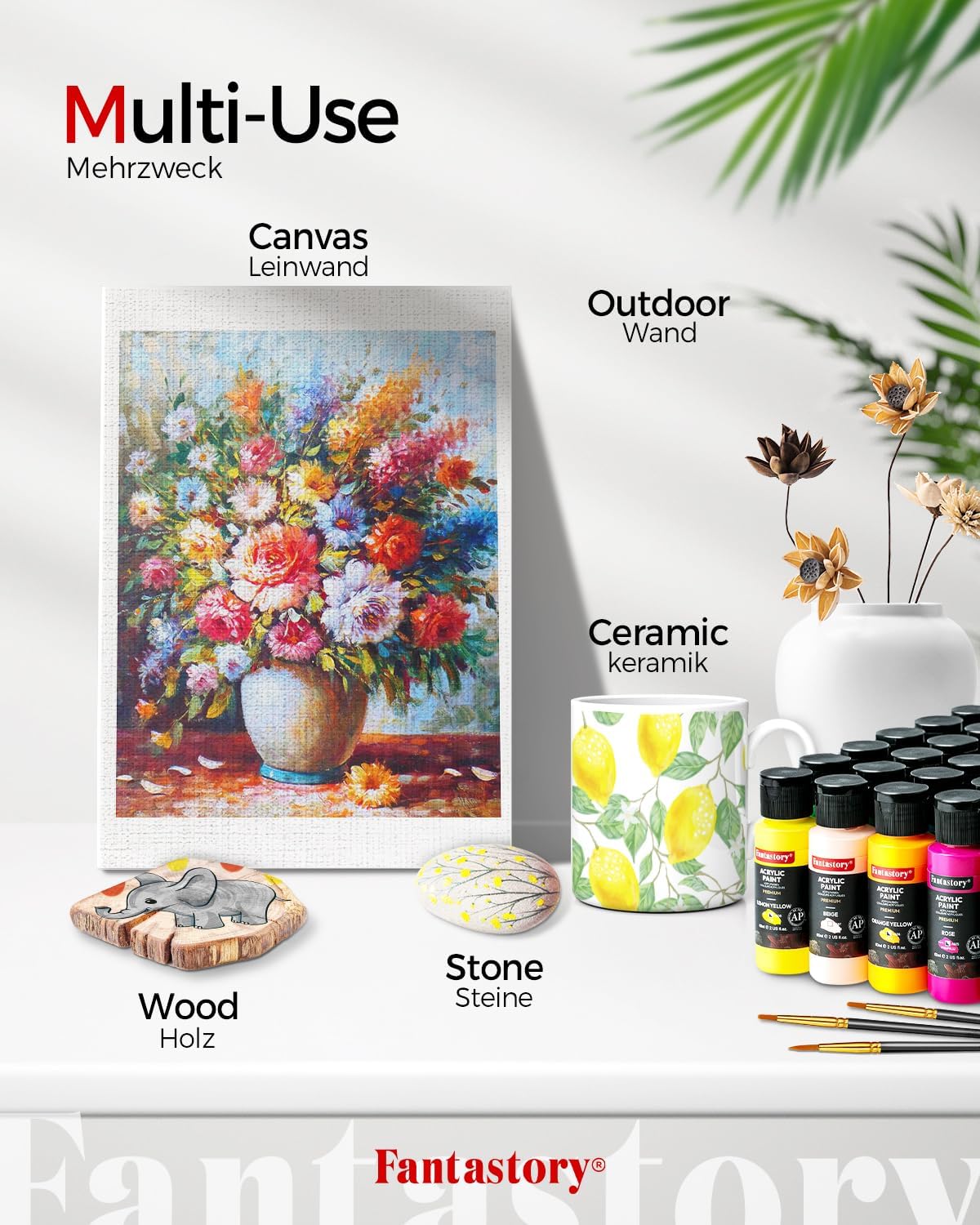 Fantastory 72 Paints ml Acrylic Paint Set with 12 Brushes Professional NEW