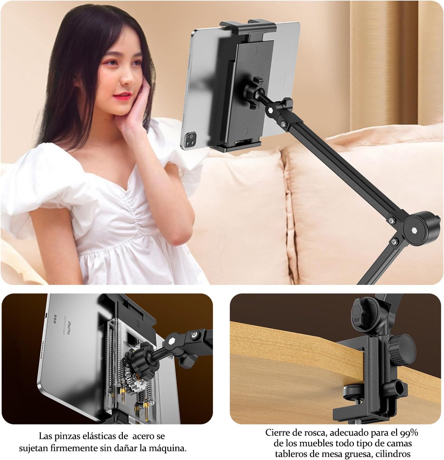 AMZYYDS Adjustable Stands Tablet Stand Alloy Arm Mobile Phone Holder Black NEW
