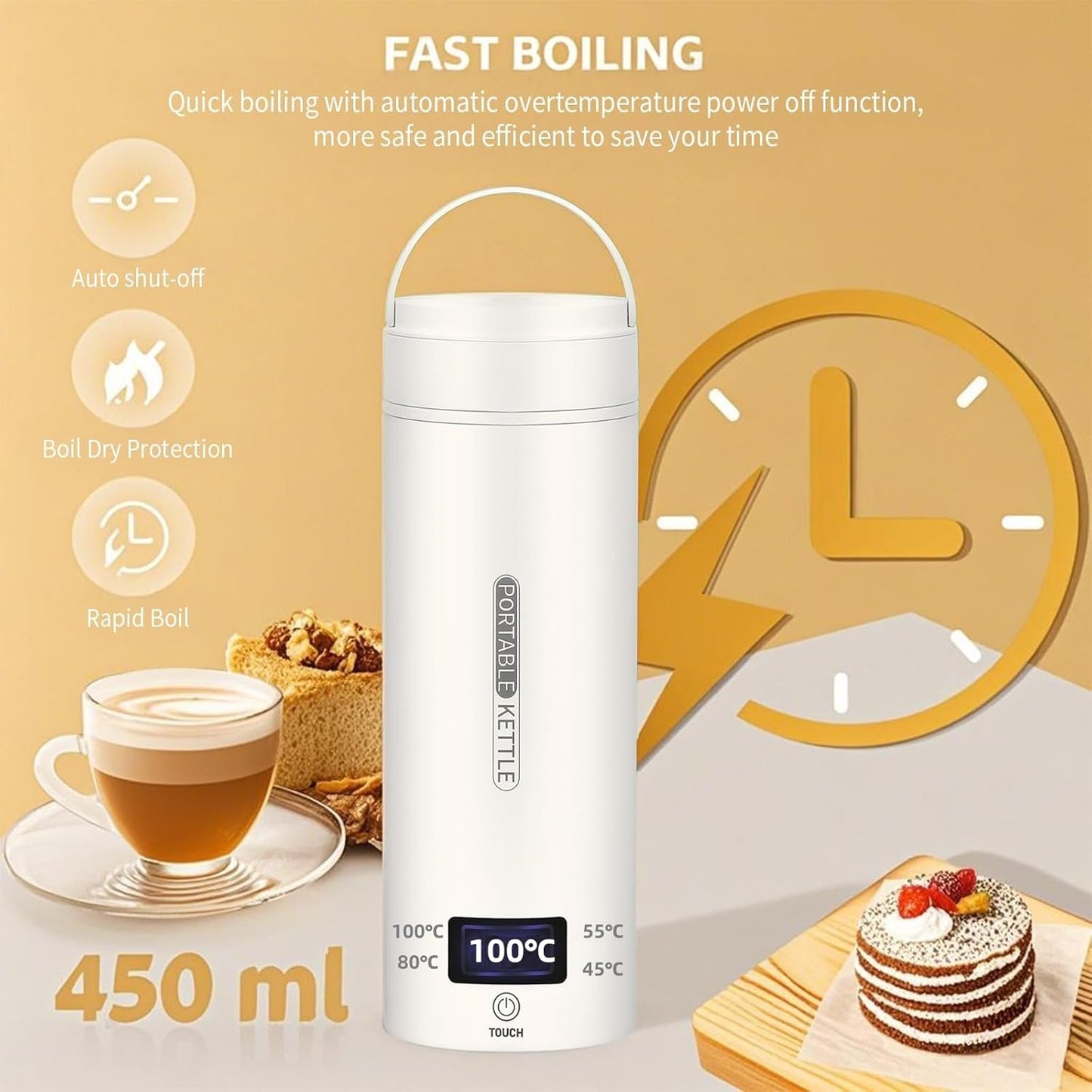 WiLaine Electric Kettle 450ML 4 Temperature Settings Double Wall Stainless NEW