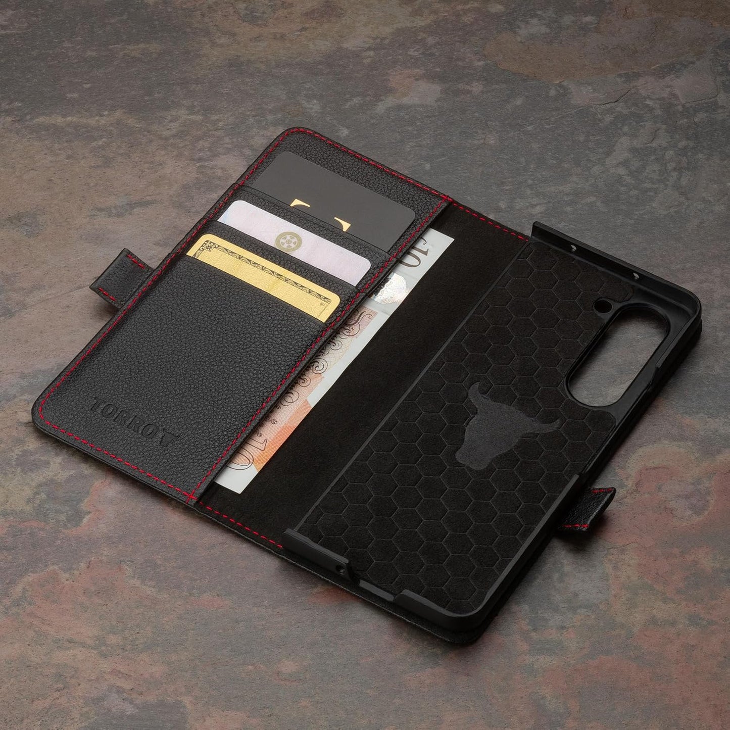 TORRO Premium Leather Wallet Flip Case for Samsung Galaxy Z Fold5 Black NEW