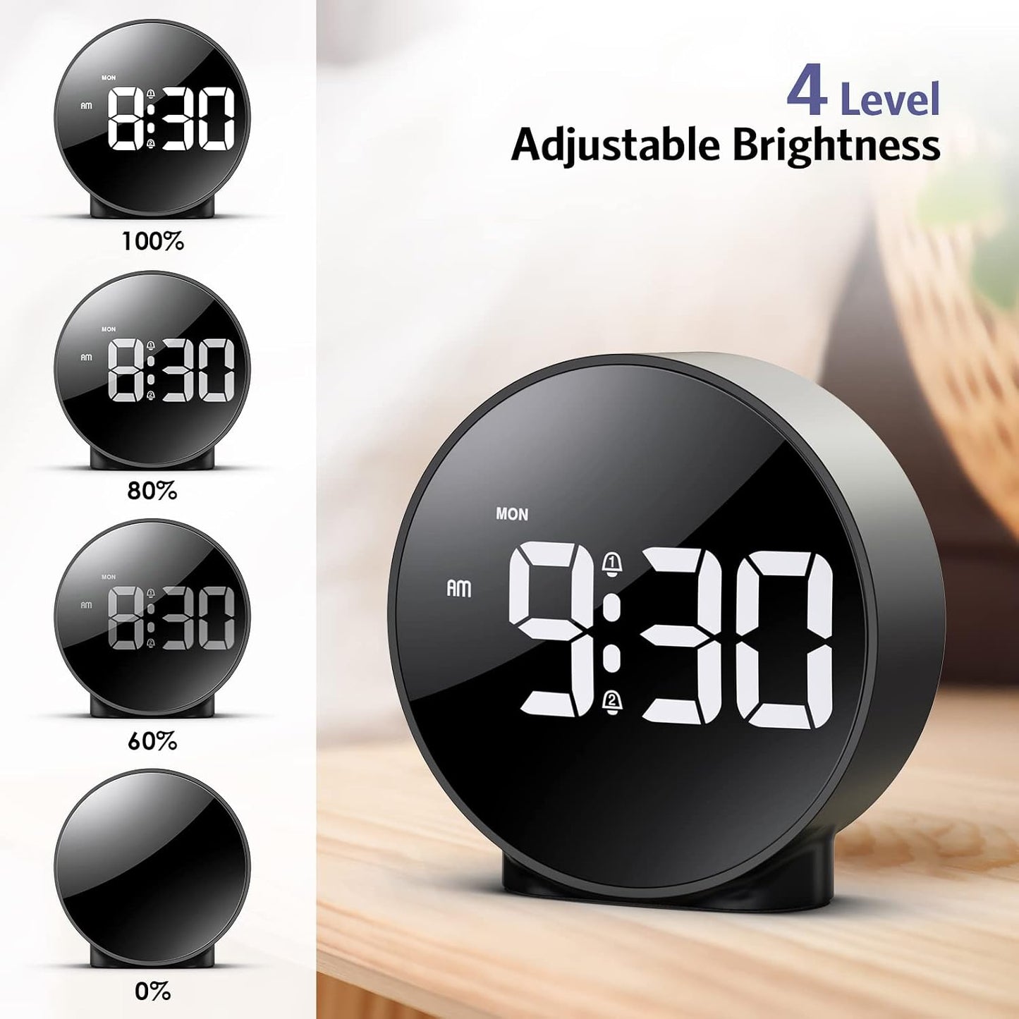 OQIMAX Digital Alarm Clock with Large Curved LED Display Black 11.1 cm (W) NEW