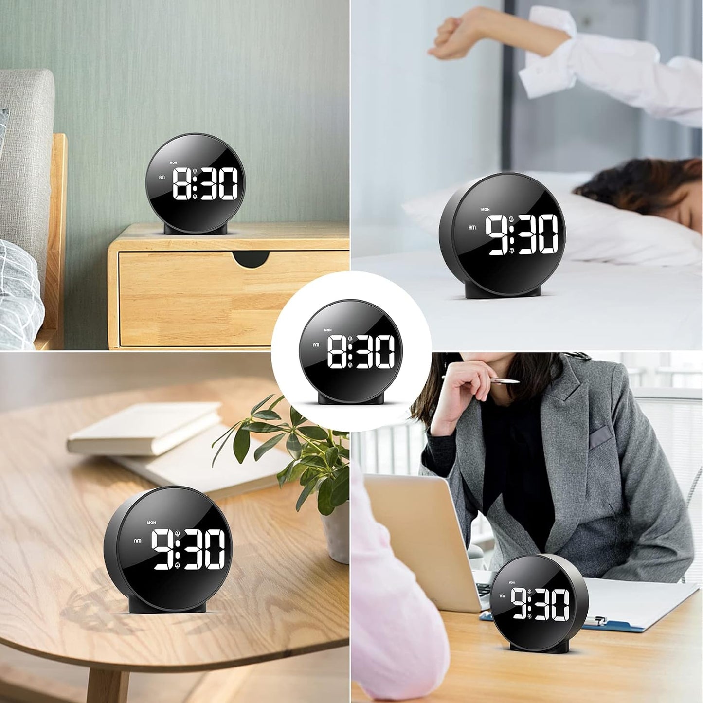 OQIMAX Digital Alarm Clock with Large Curved LED Display Black 11.1 cm (W) NEW
