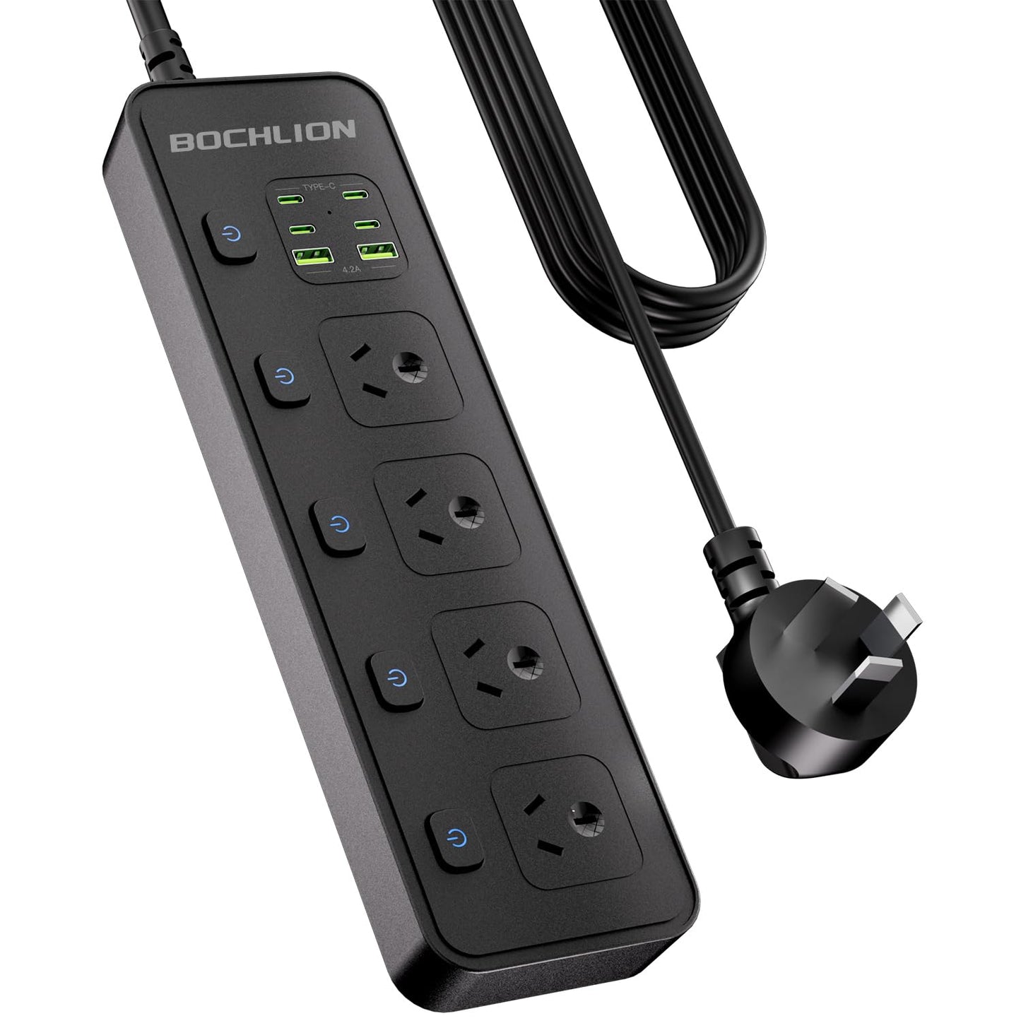 BOCHLION 4-Outlet Surge Protector Power Strip with Overload Protection, DEMO