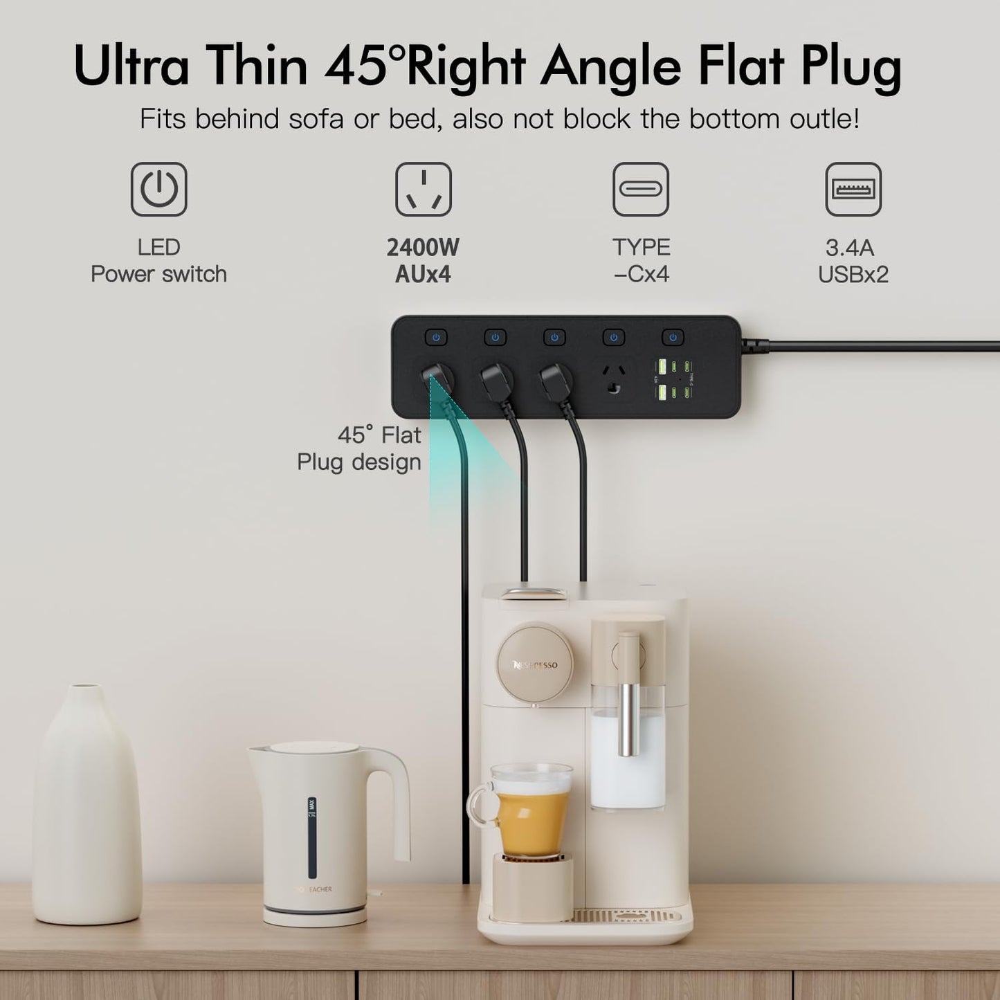 BOCHLION 4-Outlet Surge Protector Power Strip with Overload Protection, DEMO