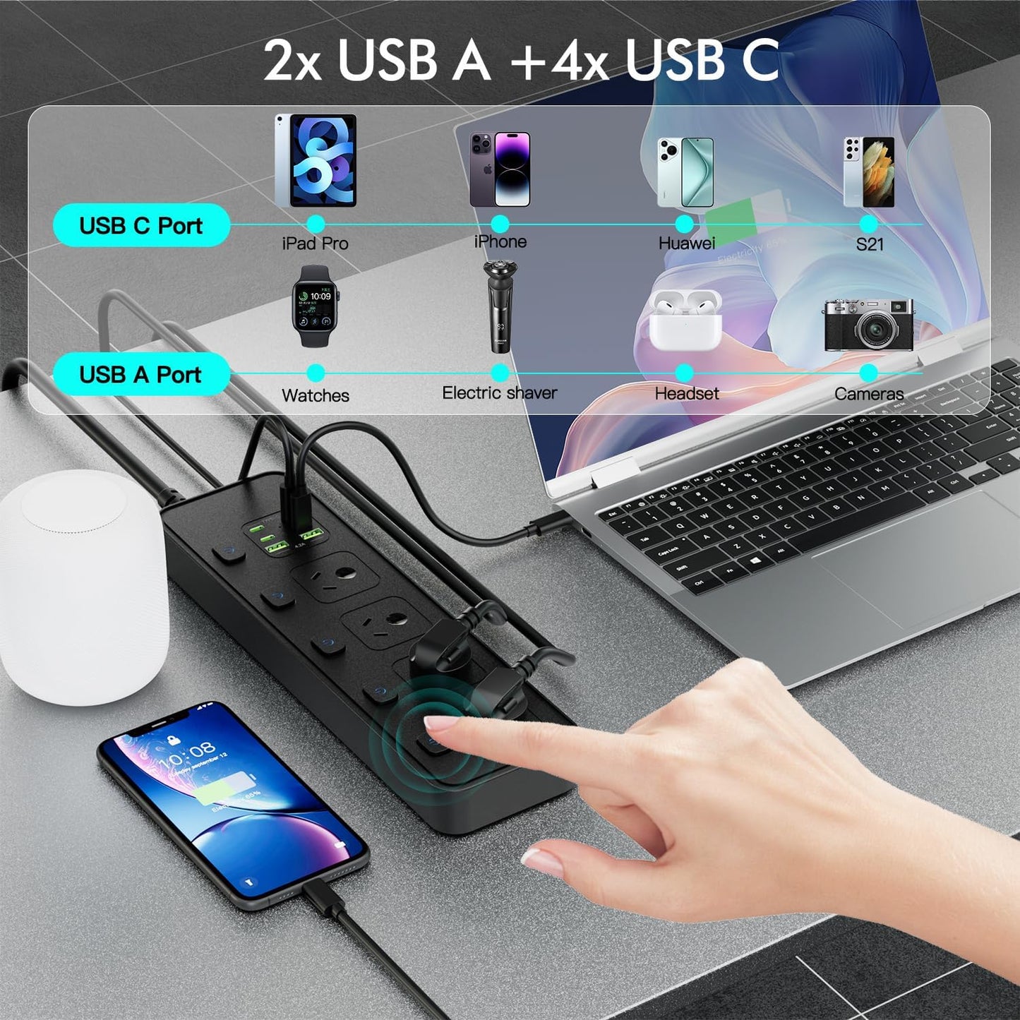 BOCHLION 4-Outlet Surge Protector Power Strip with Overload Protection, DEMO