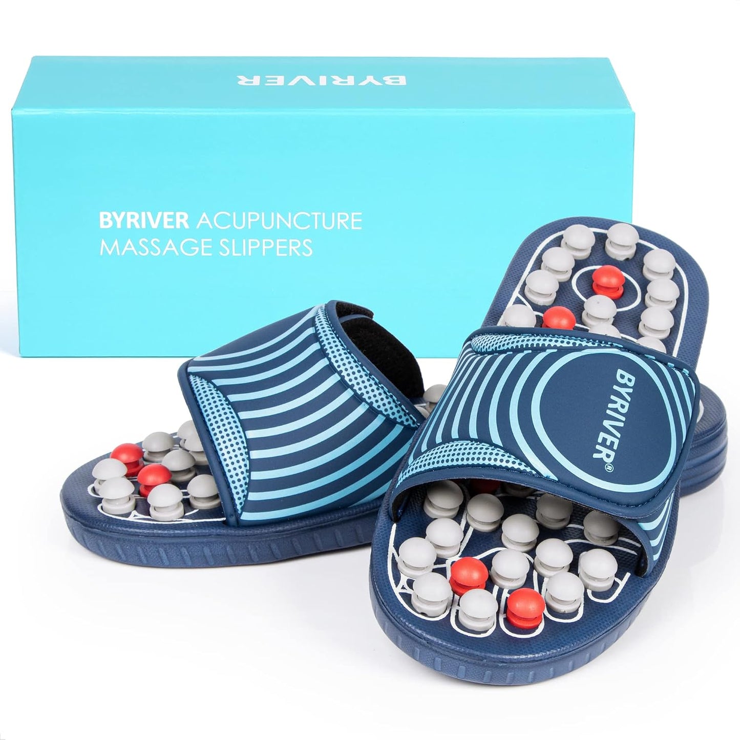 BYRIVER Reflexology Foot Massager Acupuncture Slippers Blue Spring Size M NEW