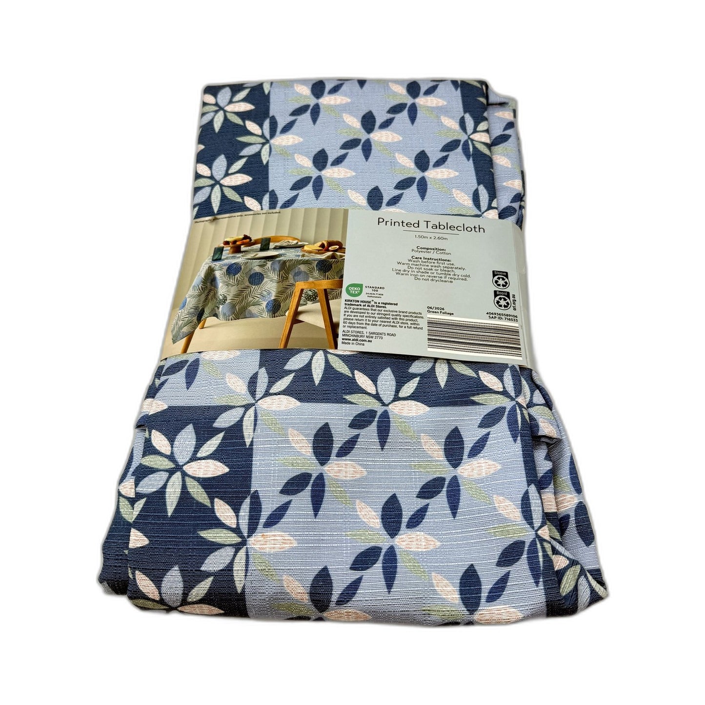 Rectangular Floral Printed Tablecloth Blue Tones 150cm x 260cm Seats 8-10 NEW