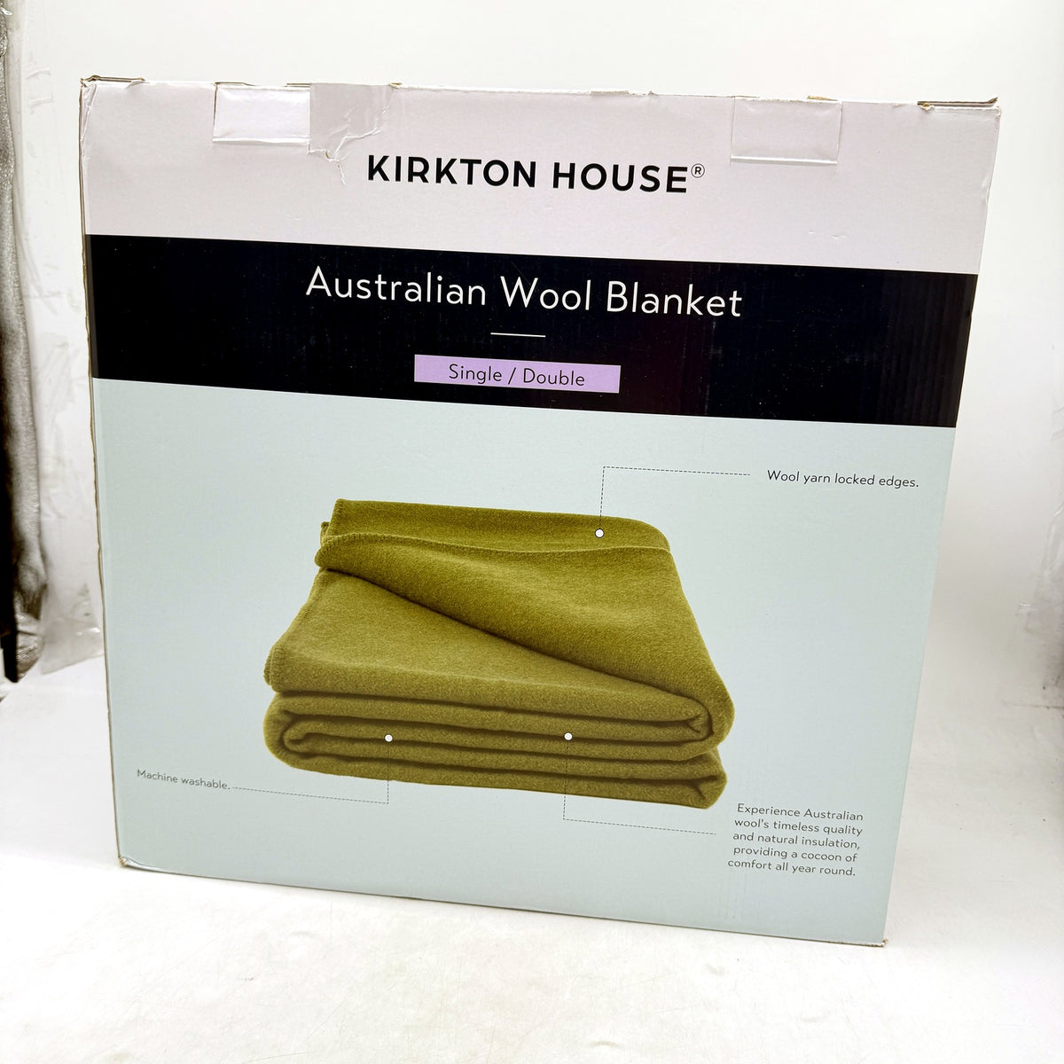Australian Wool Blanket in Olive Green, Cozy To Fit Single/Double Bed NEW